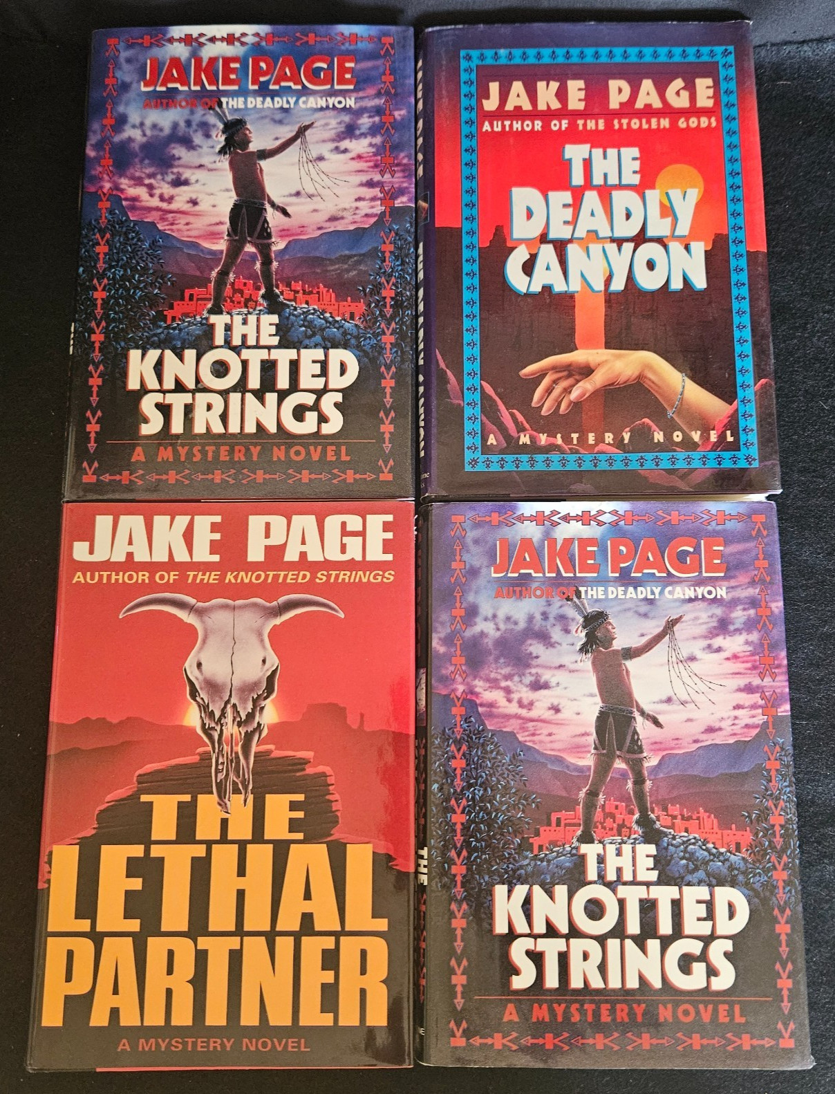 4 HC Jake Page Novels. 1 Knotted Strings is Autographed 1st Printing. All VG!