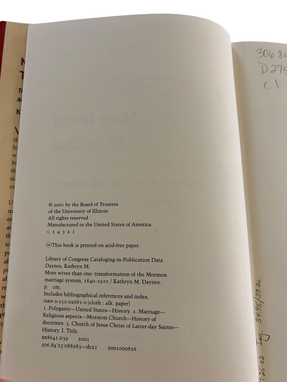 More Wives Than One Daynes 2001 First Ed Mormon History Plural Marriage