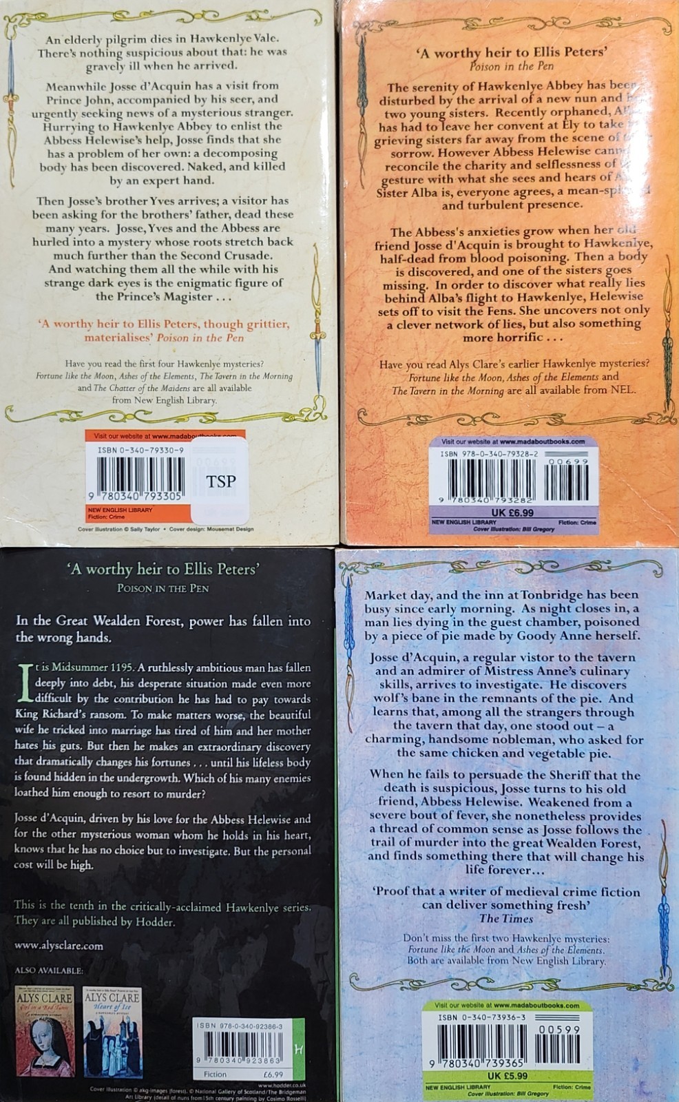 Lot 4 Alys Clare Hawkenlye Mystery PB Books Historical 3-5 & 10 in series