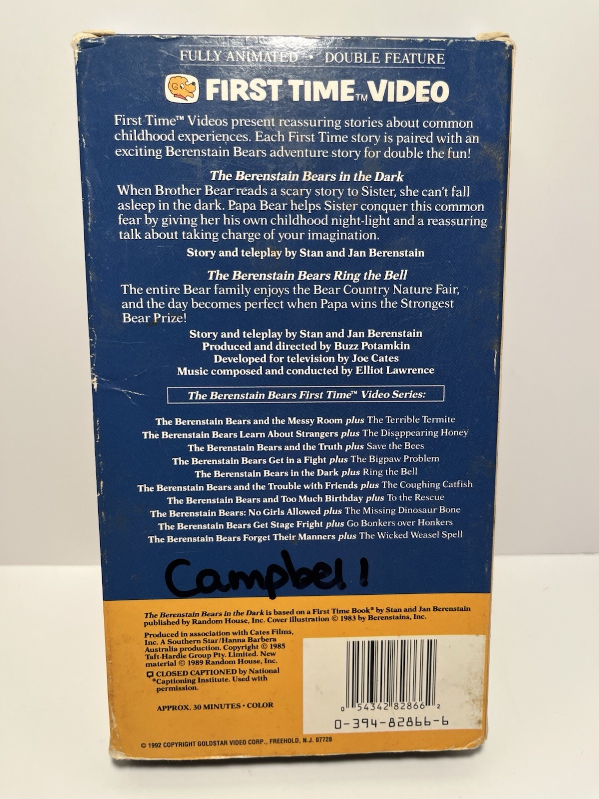The Berenstain Bears In The Dark and Ring The Bell VHS 1992 Fully Animated