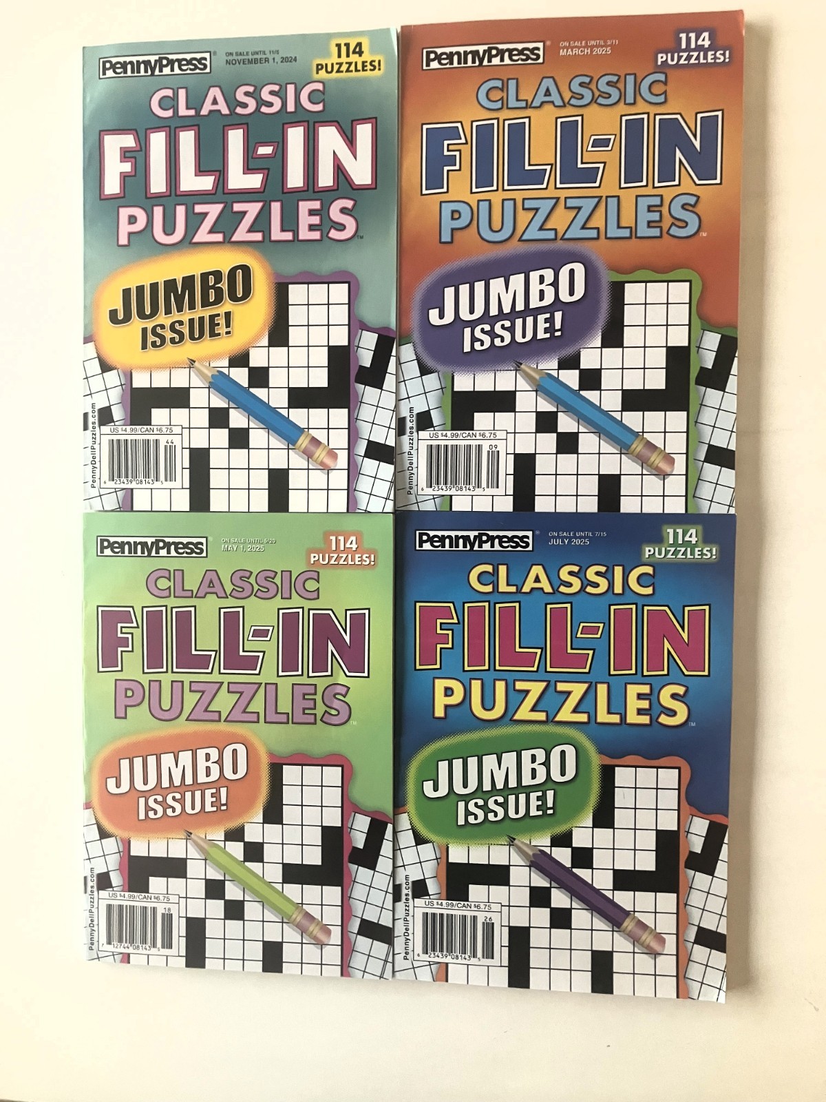 NEW Lot of 4 Penny Press Dell Classic Fill In Puzzle Books 114 Puzzles Each!