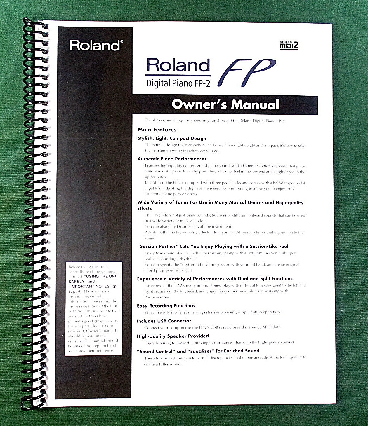 Roland FP-2 Owner’s Instruction Manual: 76 Pages & Protective Covers!