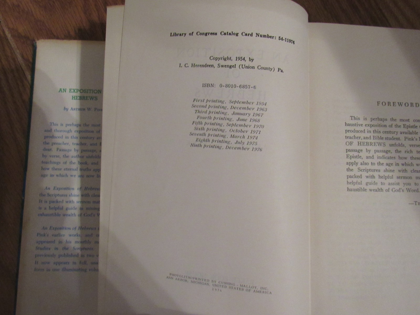 An Exposition of Hebrews by Arthur W. Pink Hardcover In Dust Jacket 1976