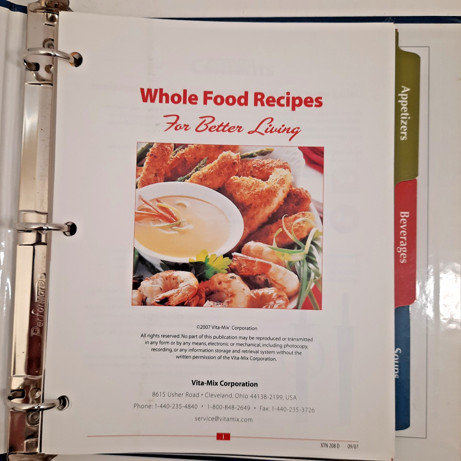 Vita Mix Whole Food Recipes For Better Living Binder Cookbook 260 page Very Good