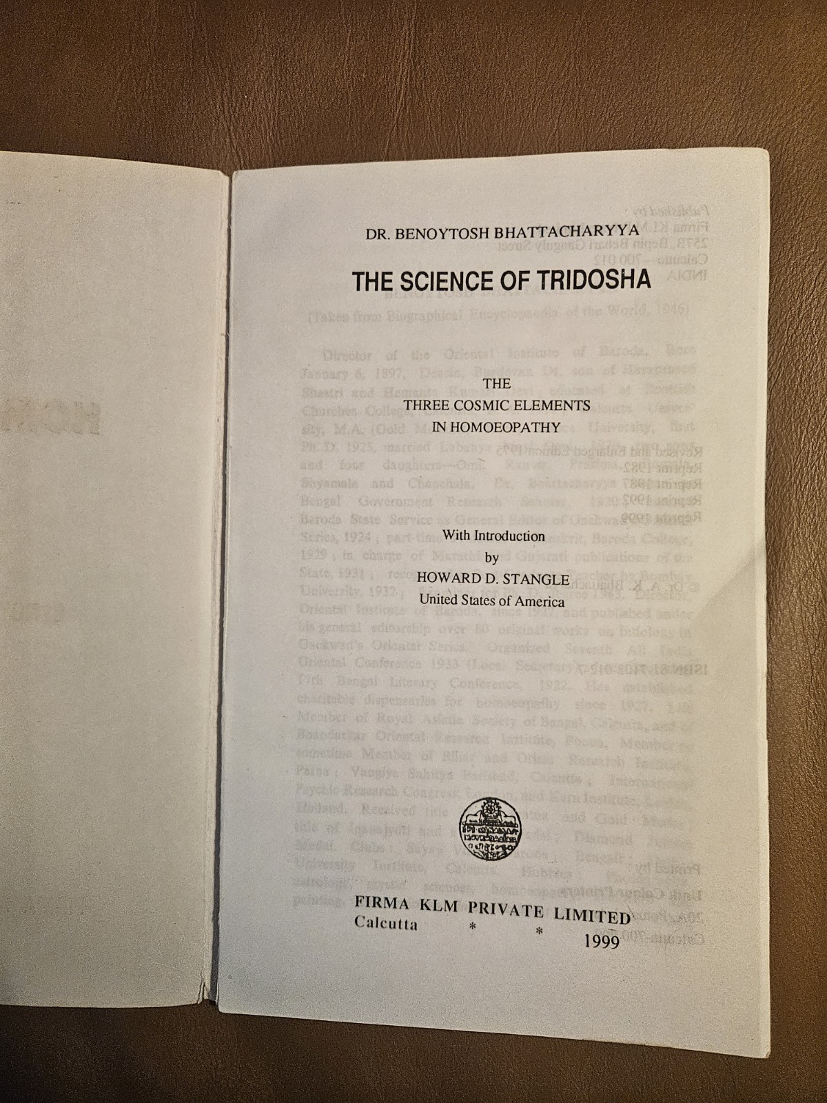 Tridosha and Homoeopathy by Benoytosh Bhattacharyya PB