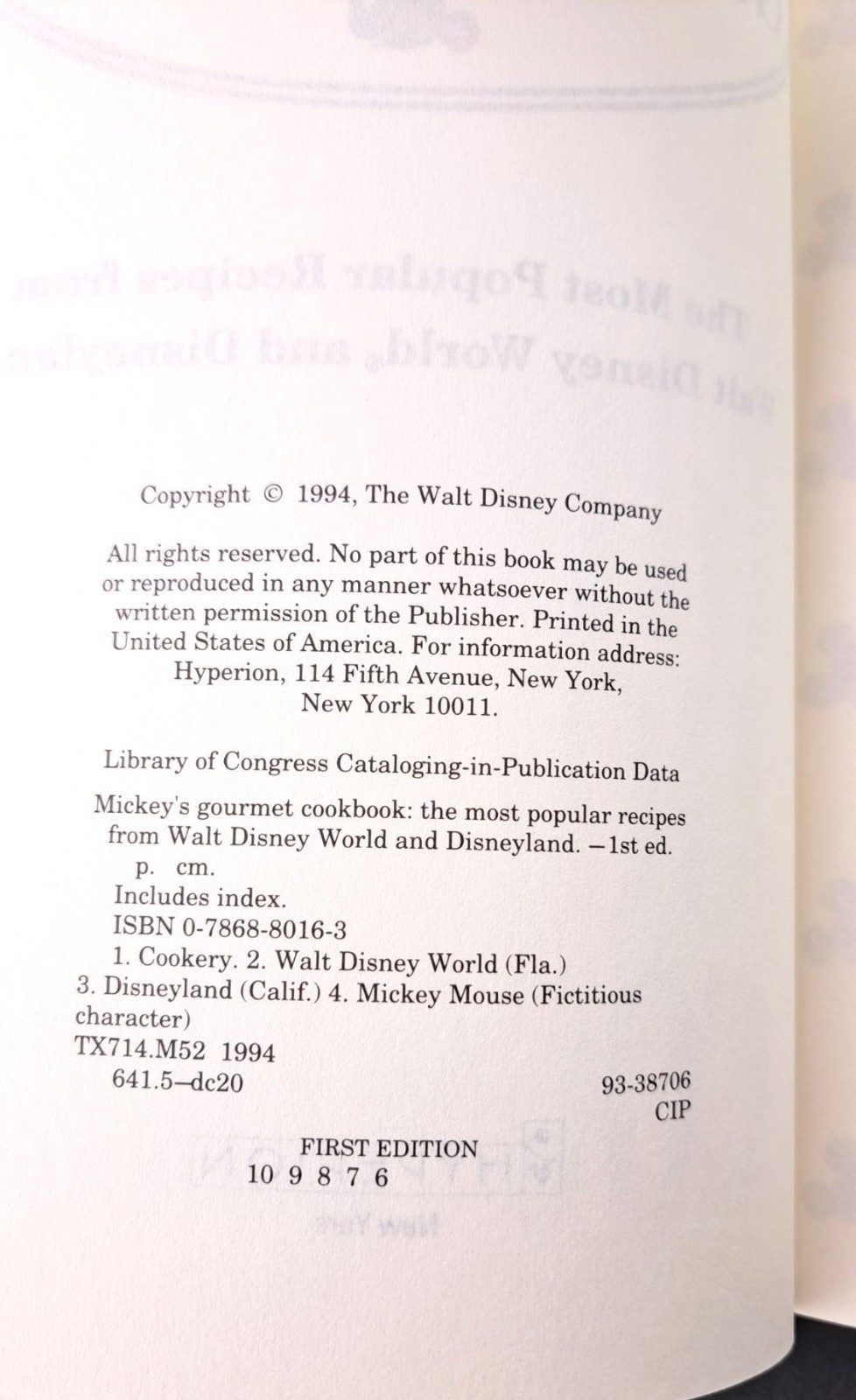 Vintage Mickey’s Gourmet Cookbook Recipes From Disney World & Disneyland 1st Ed