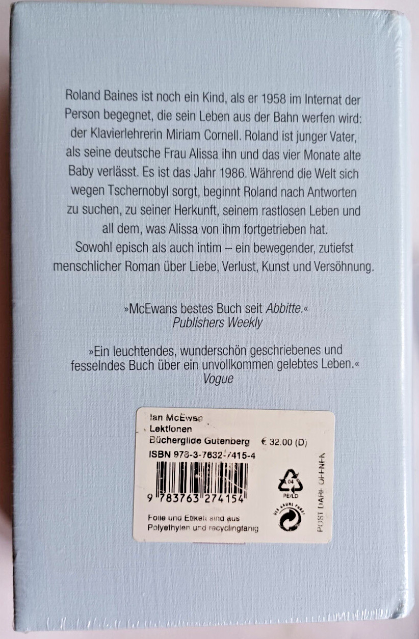 Ian McEwan „Lektionen“ Buch, Gebundene Ausgabe