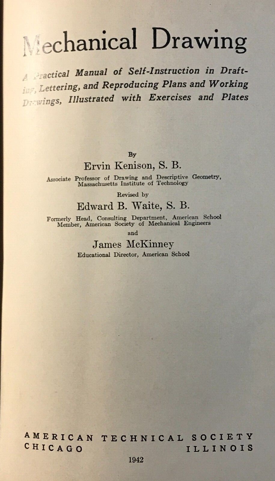 „MECHANICAL DRAWING“ – Vintage 1942 HC with DJ – Kenison, McKinney, & Plumridge