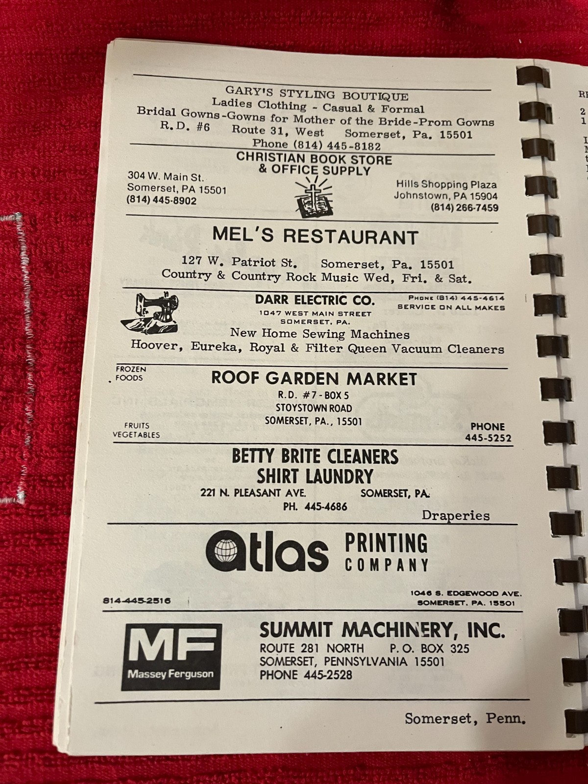 COOKBOOK Somerset, PA Firemen Ladies Auxiliary 56 Pages 1983 ~~ADVERTISEMENTS