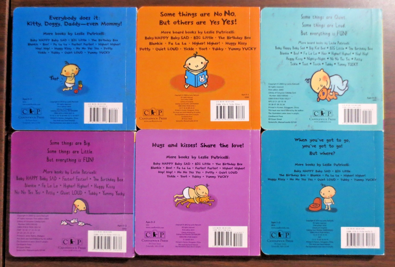 Lot of 6 By LESLIE PATRICELLI Board Book Set for Toddlers