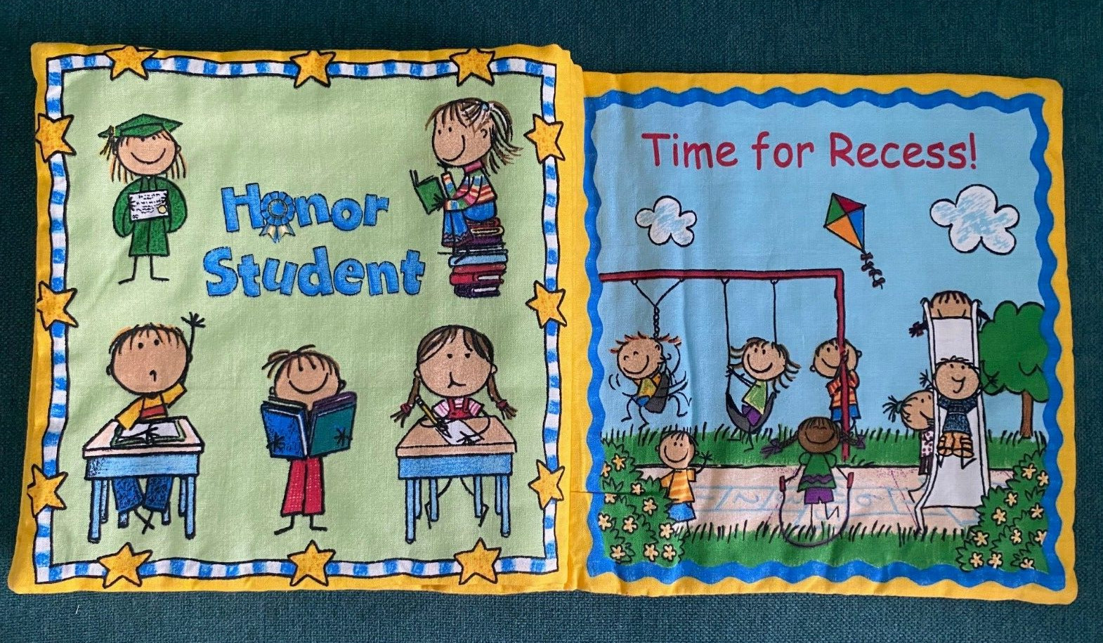 NEW Handmade Sewn Cranston SCHOOL DAYS Cloth Book 2004, 12 pages, 9″ Square