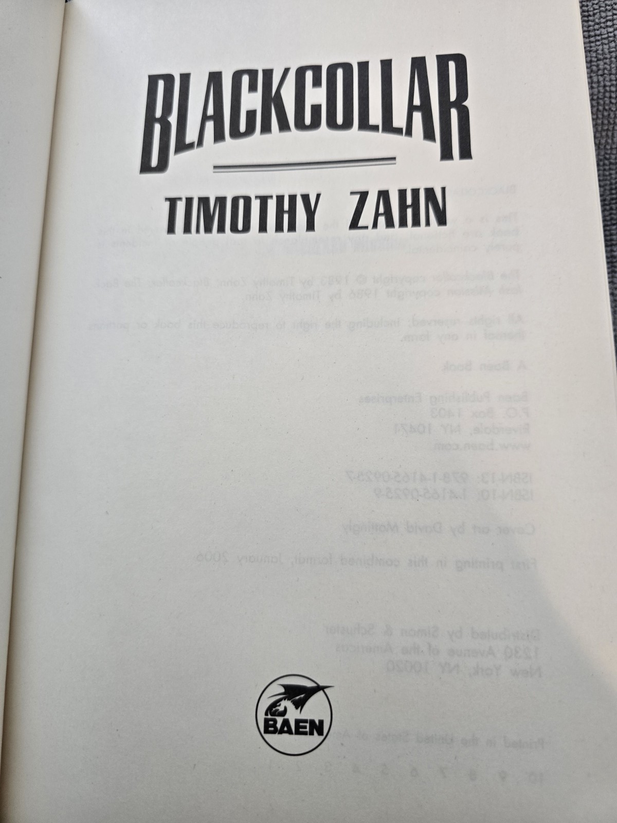 Blackcollar Timothy Zahn HC DJ 1st Printing 2006 Barn Complete Trilogy Hardcover