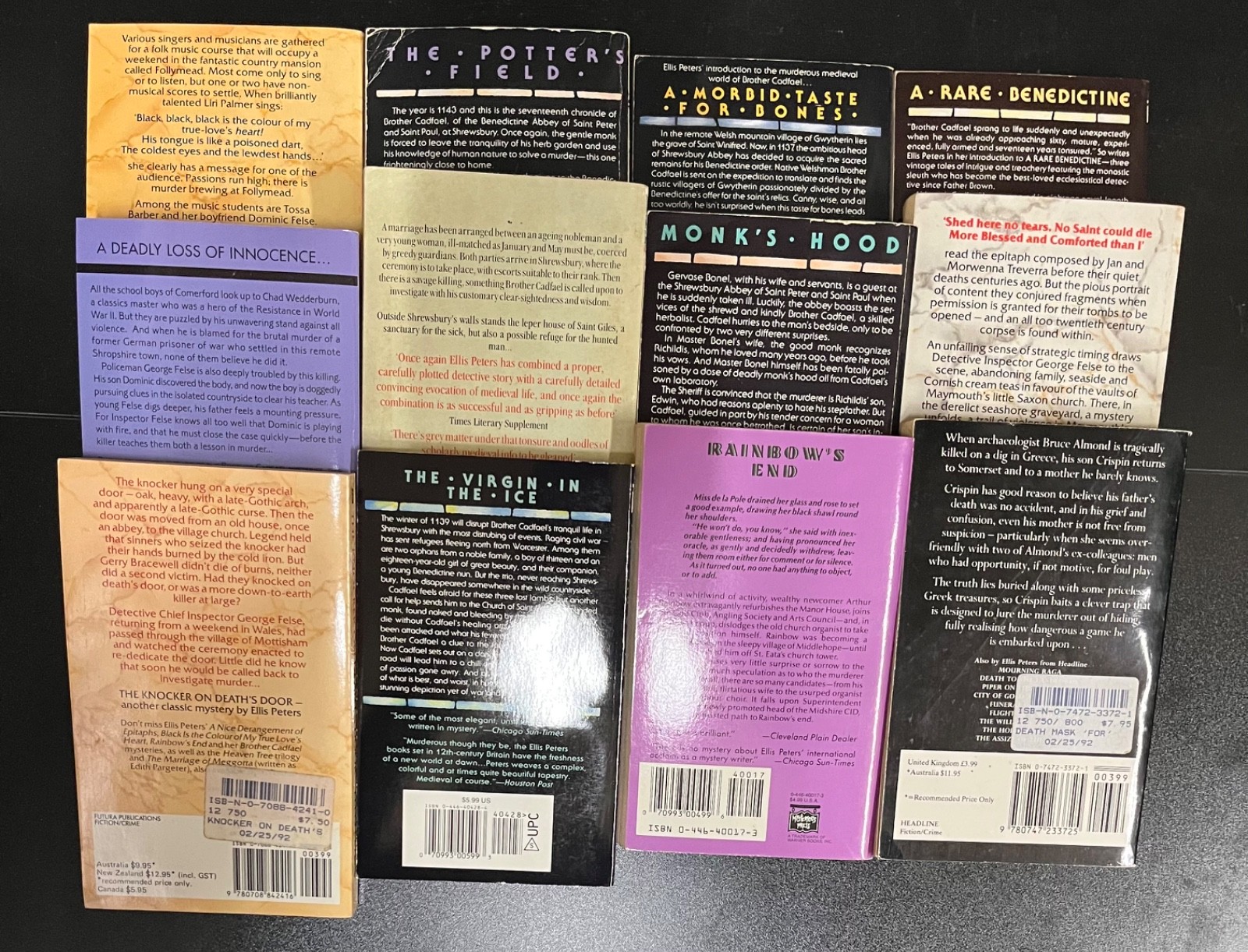 Ellis Peters lot of 12 MMPB includes Monk’s Hood, The Potter’s Field, Death Mask