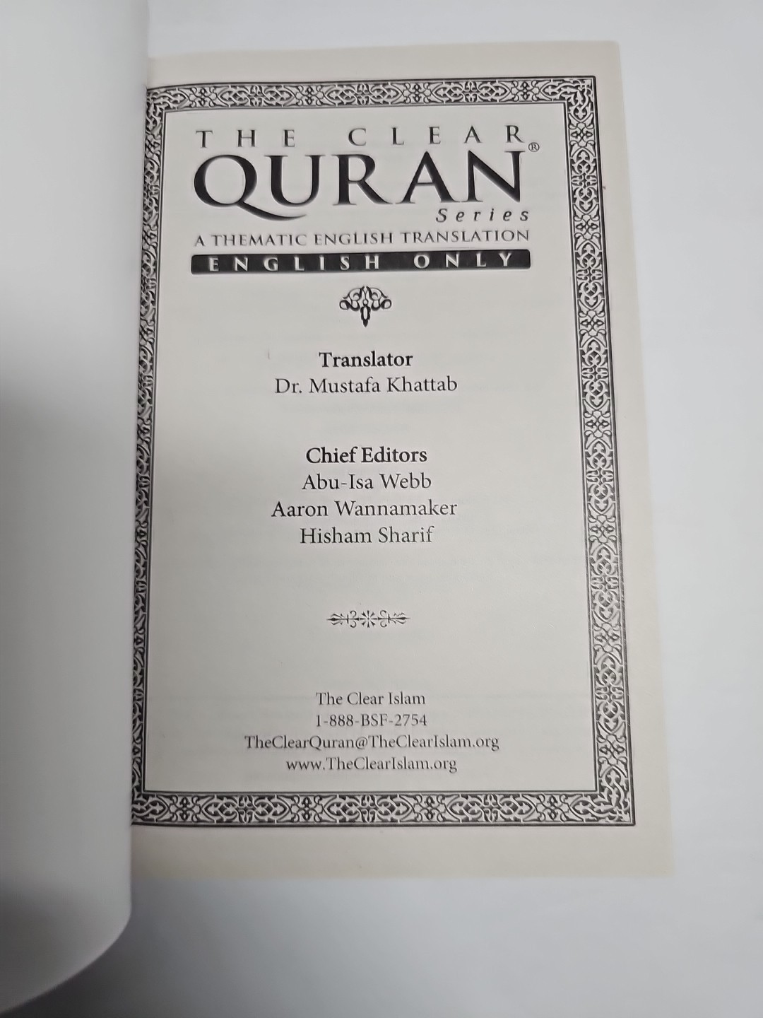 The Clear Quran : A Thematic English Translation by Dr. Mustafa Khattab