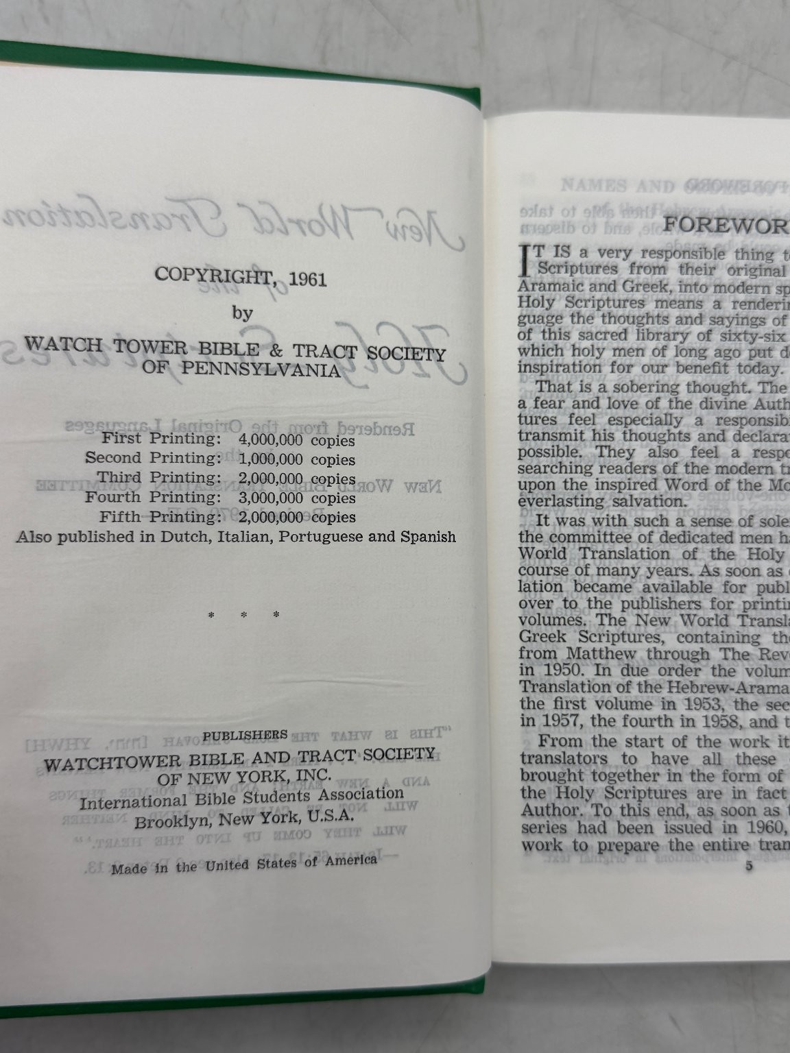 New World Translation of the Holy Scriptures 1961 Bible Watch Tower