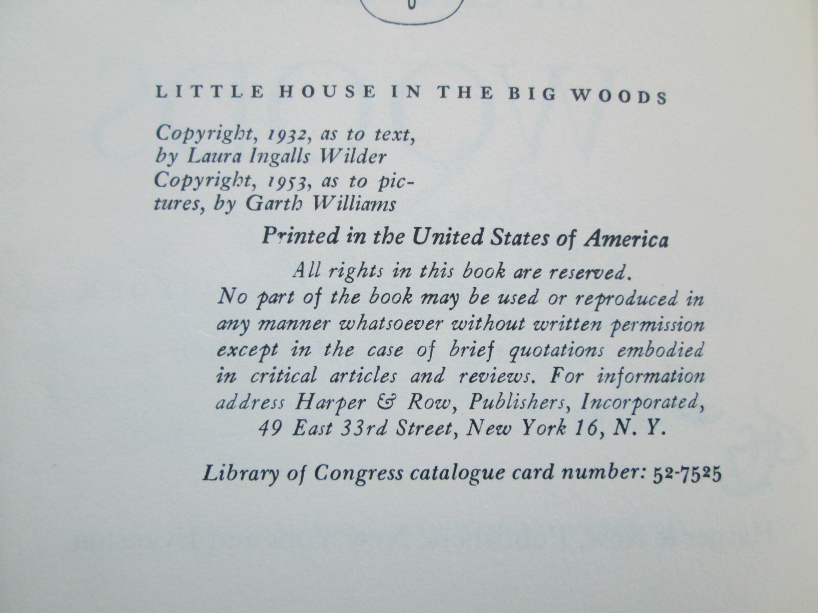 LITTLE HOUSE BIG WOODS~Laura Ingalls Wilder~NEWLY ILLUSTRATED UNIFORM ED~1953 HC