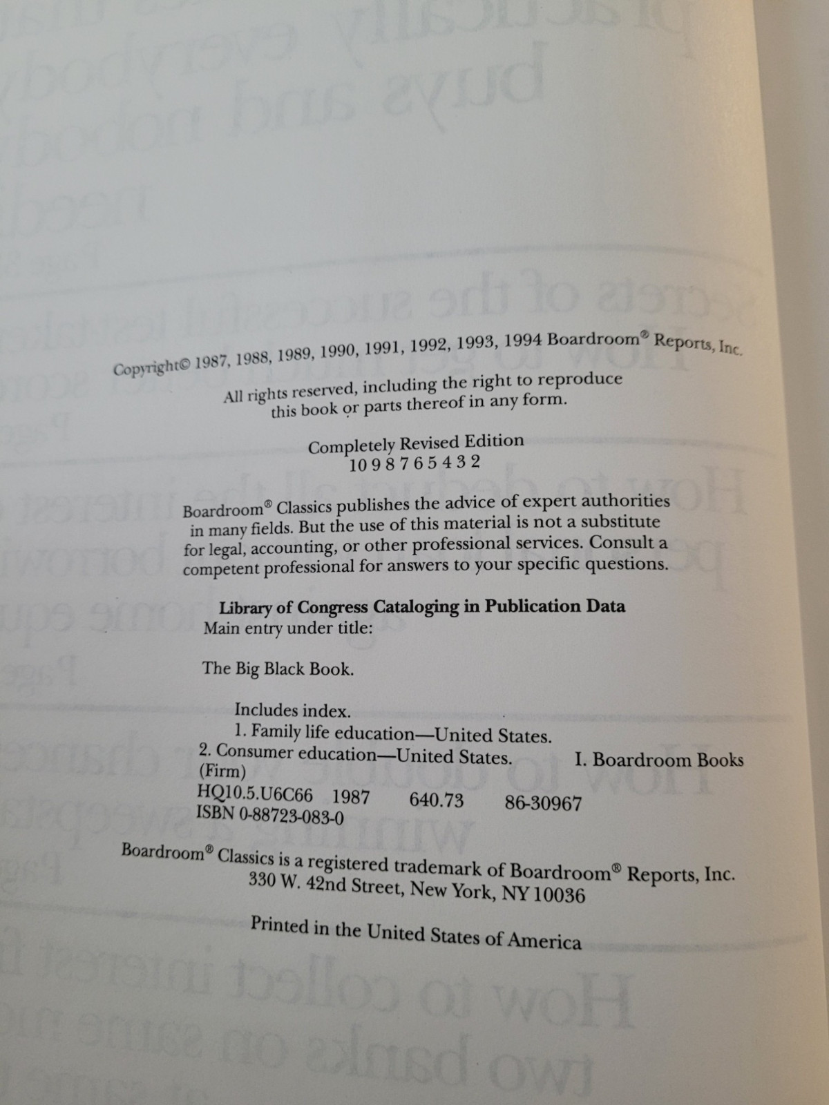 The Big Black Book, 1994 Completely Revised Edition Boardroom Reports 496 pages