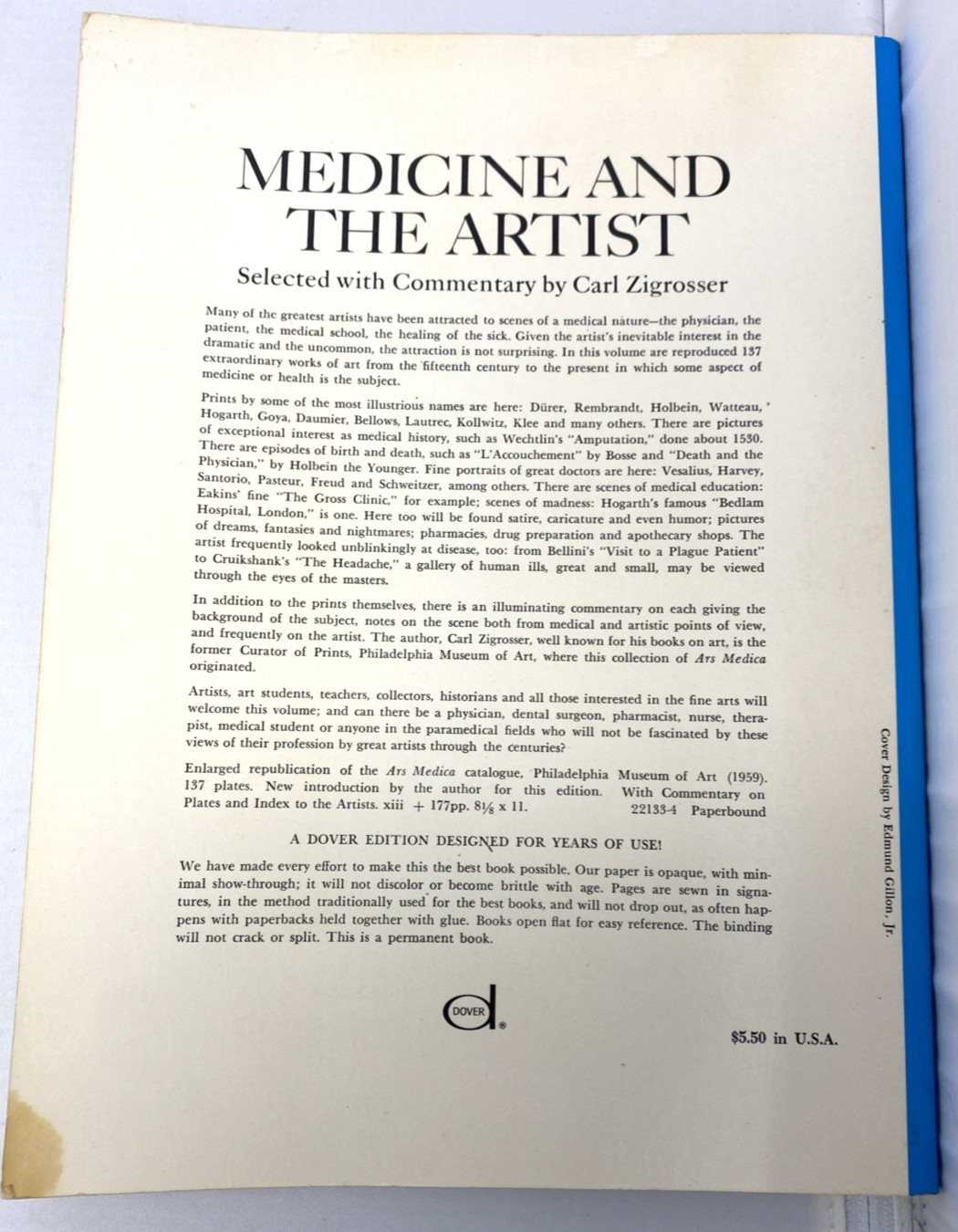 Medicine and the Artist – Dover Publications – 1970 Large Format Illustrated Edi
