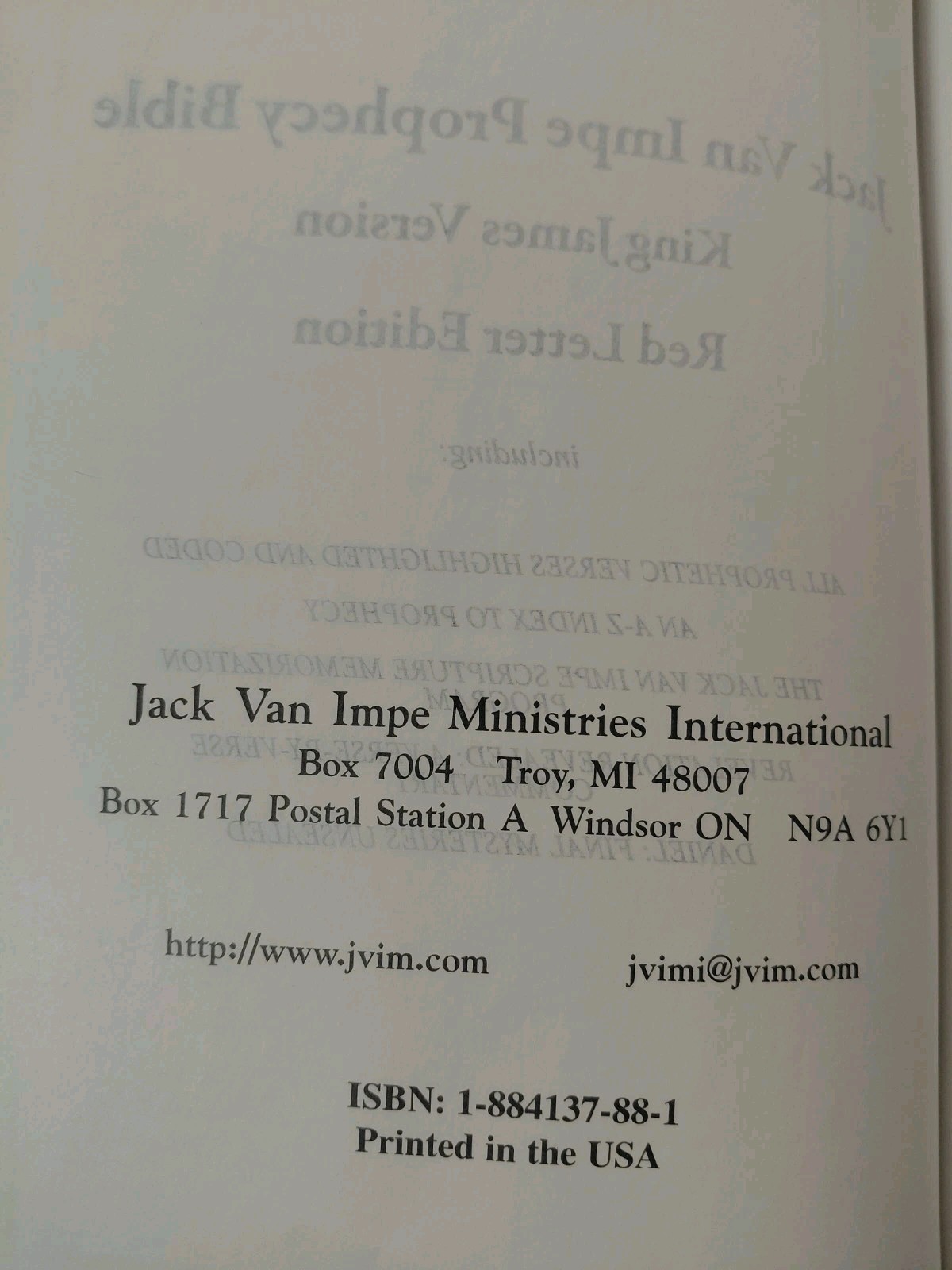 Jack Van Impe Prophecy Bible Special Limited Edition Red Letter KJV