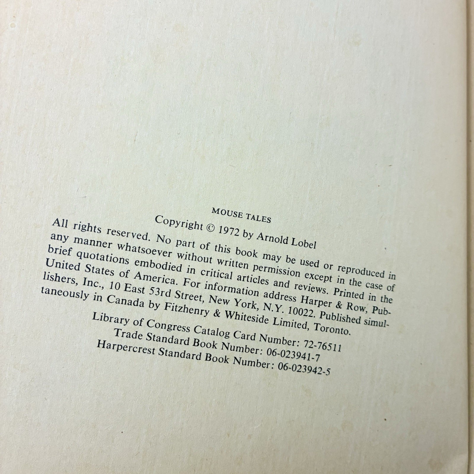 RARE! Book Mouse Tales by Arnold Lobel 1972 First Edition