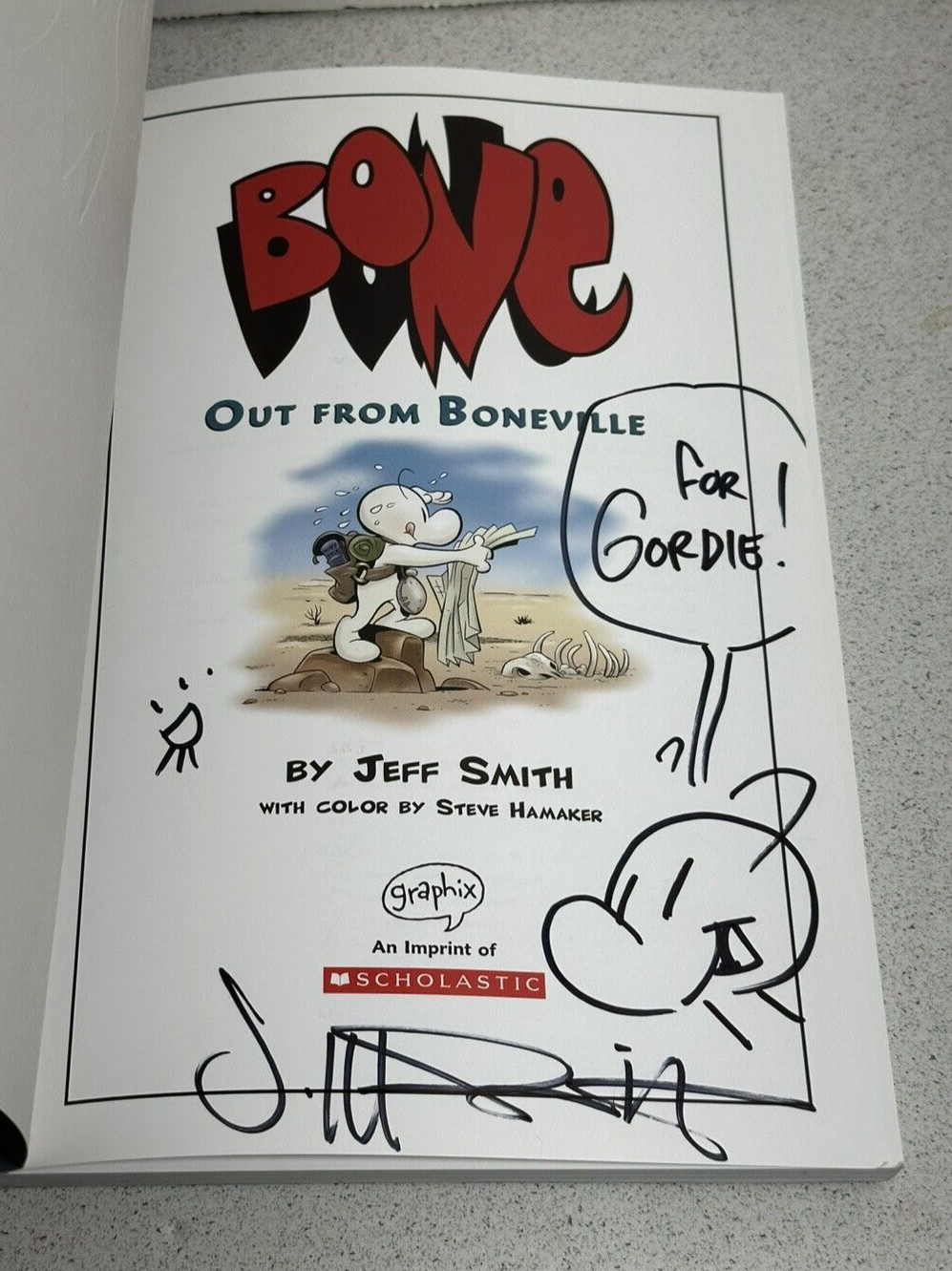 Out From Boneville Jeff Smith SIGNED w/ Artwork 2005 PB Graphic Novel Scholastic