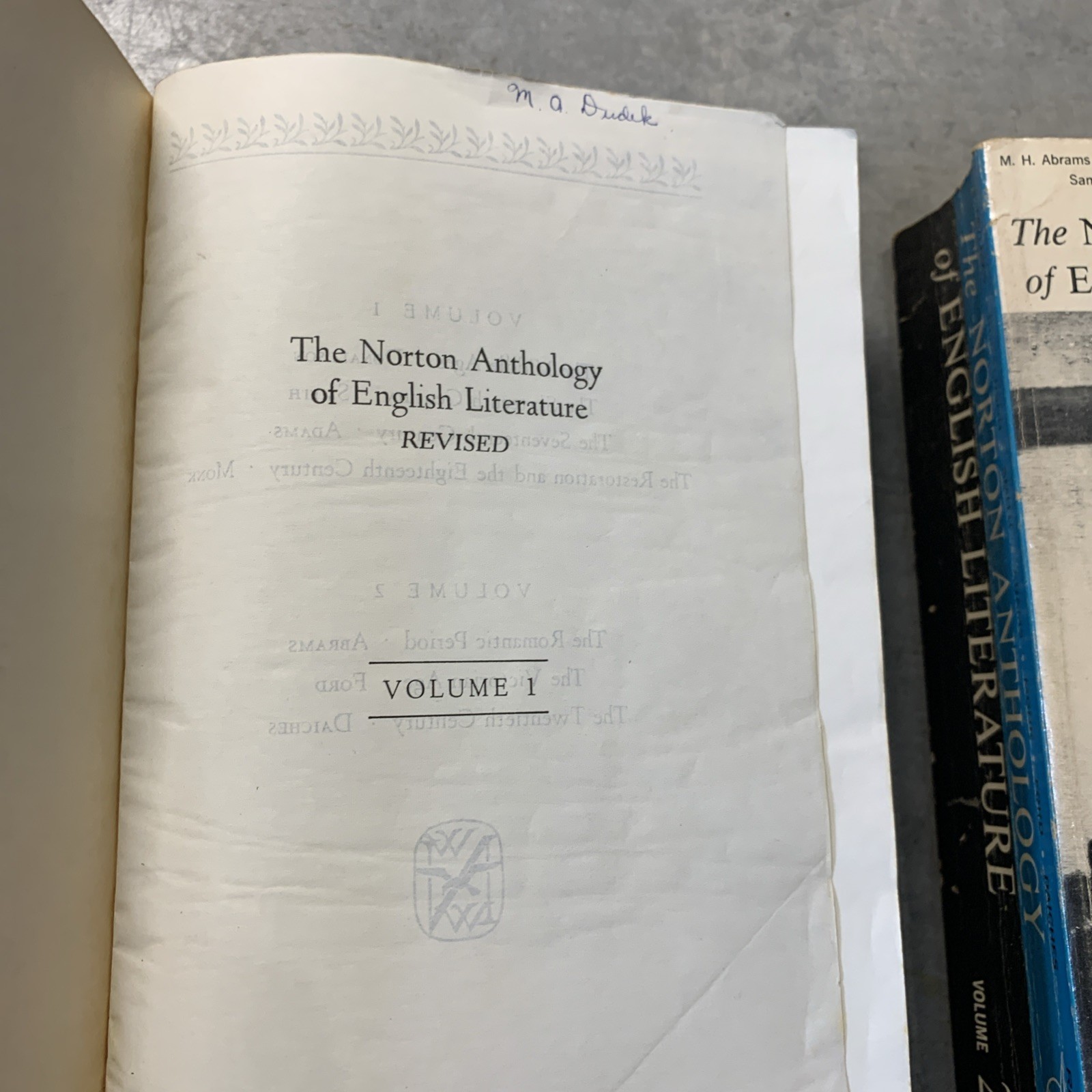 Vintage 1968 Norton Anthology of English Literature Vol 1 & 2 Paperback Set