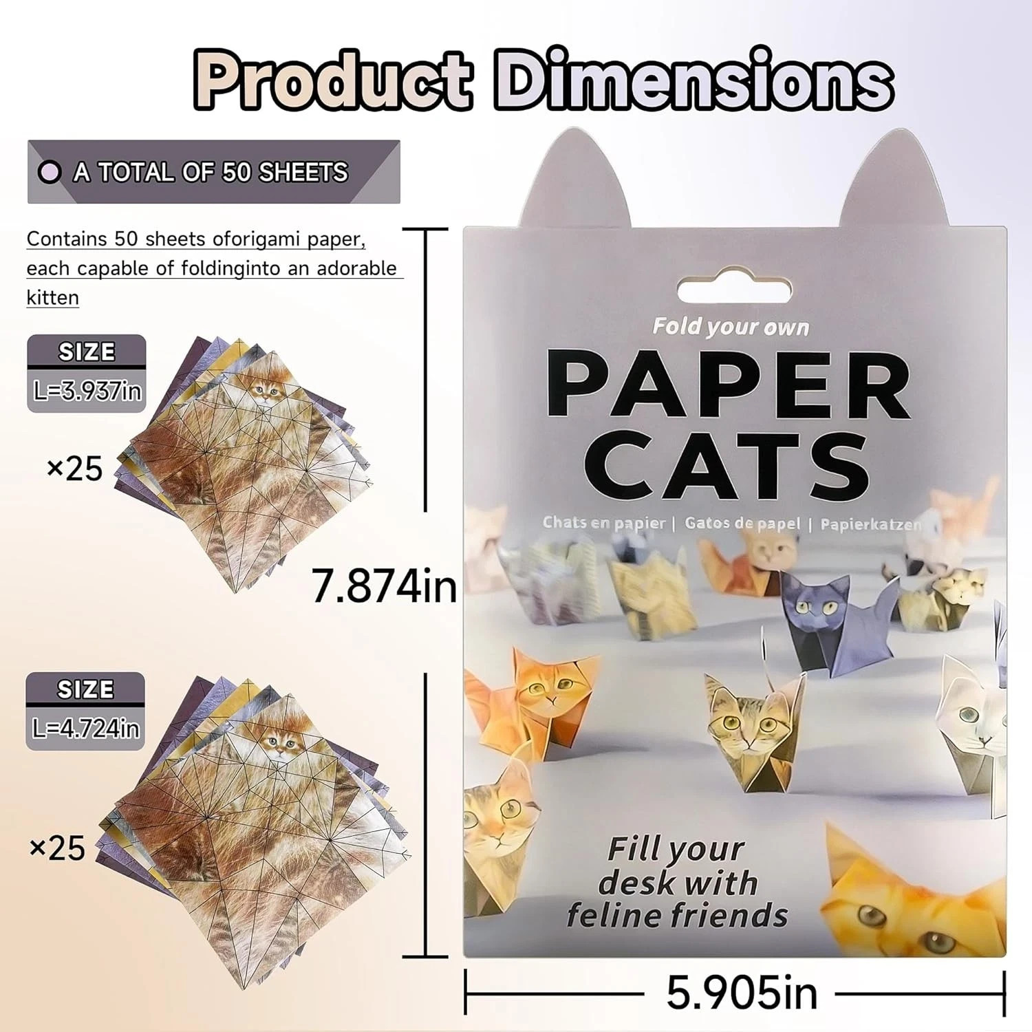 Fold Your Own Paper Cats Origami Kit/50 Sheets Real CatBreeds Craft Activity 12z