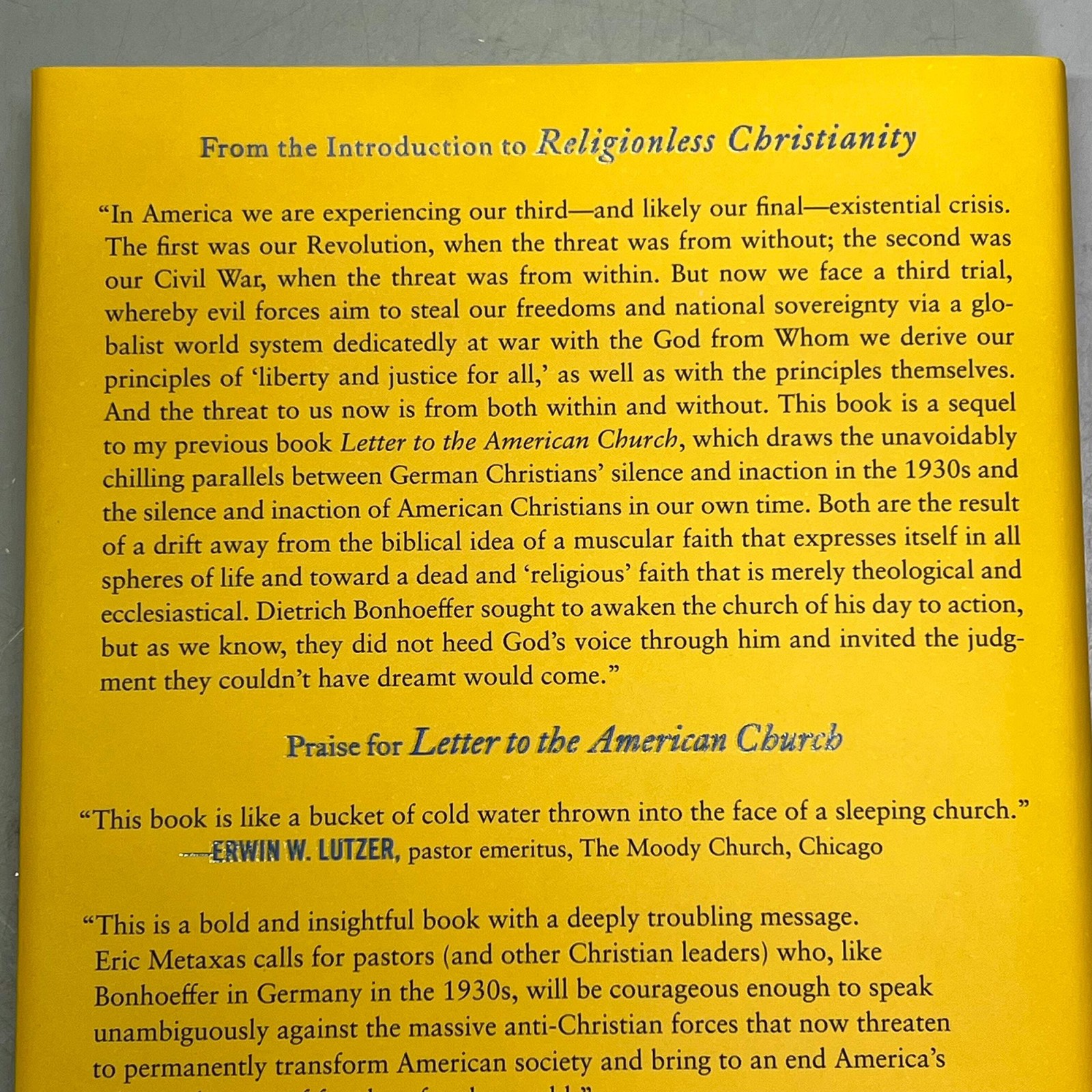RELIGIONLESS CHRISTIANITY Gods Answer To Evil By Eric Metaxas Hardback Book