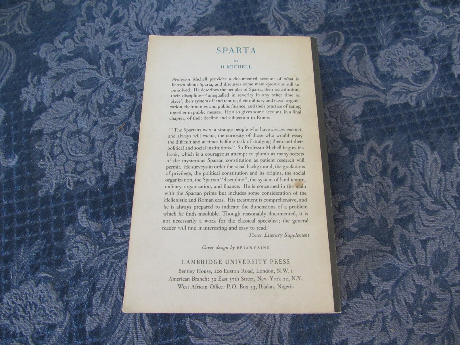 Sparta By H. Michell 1964 Cambridge University Press 348 pages