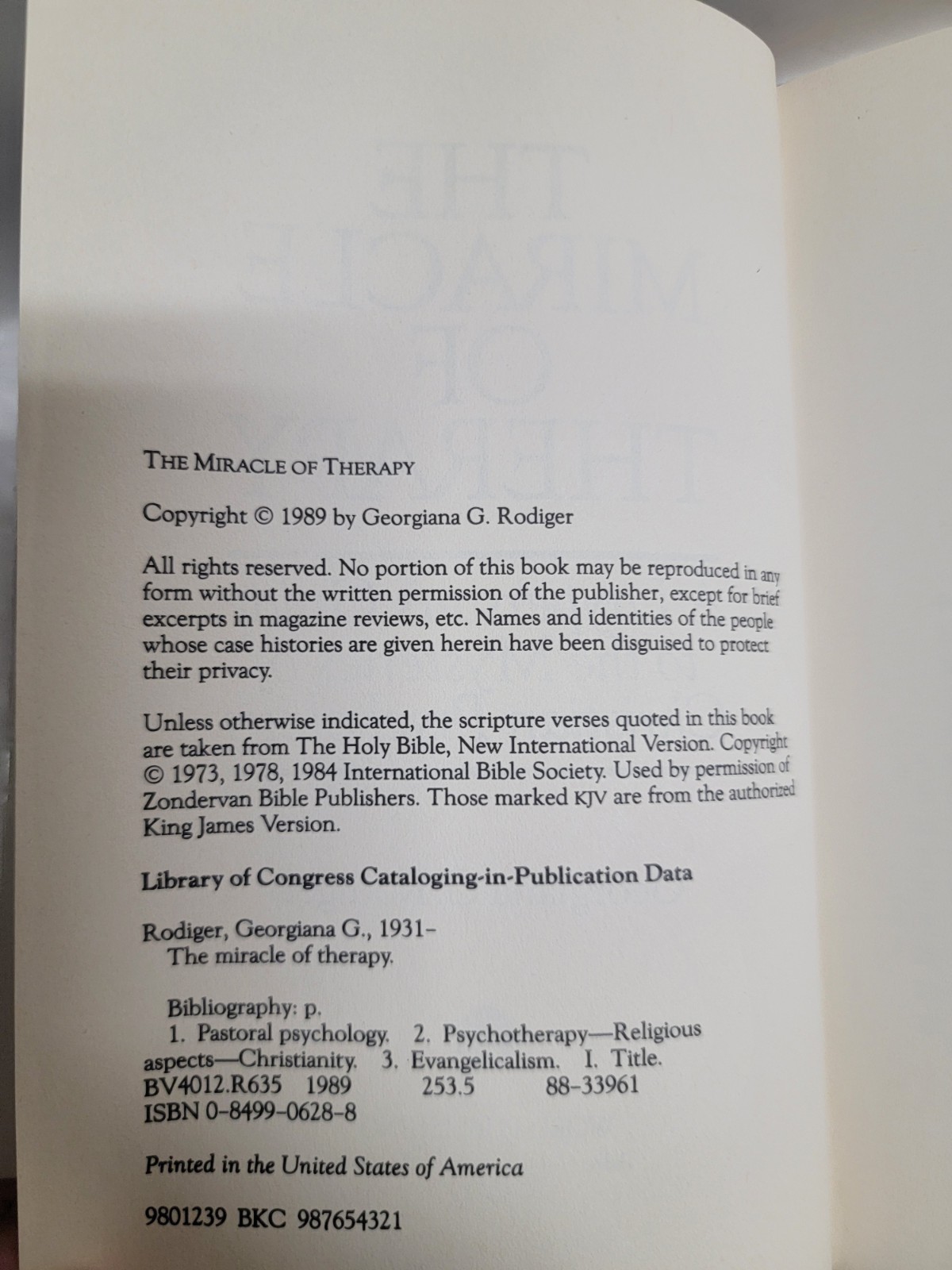 THE MIRACLE OF THERAPY: A LAYPERSON’S GUIDE TO THE By Georgiana G. Rodiger *VG+*