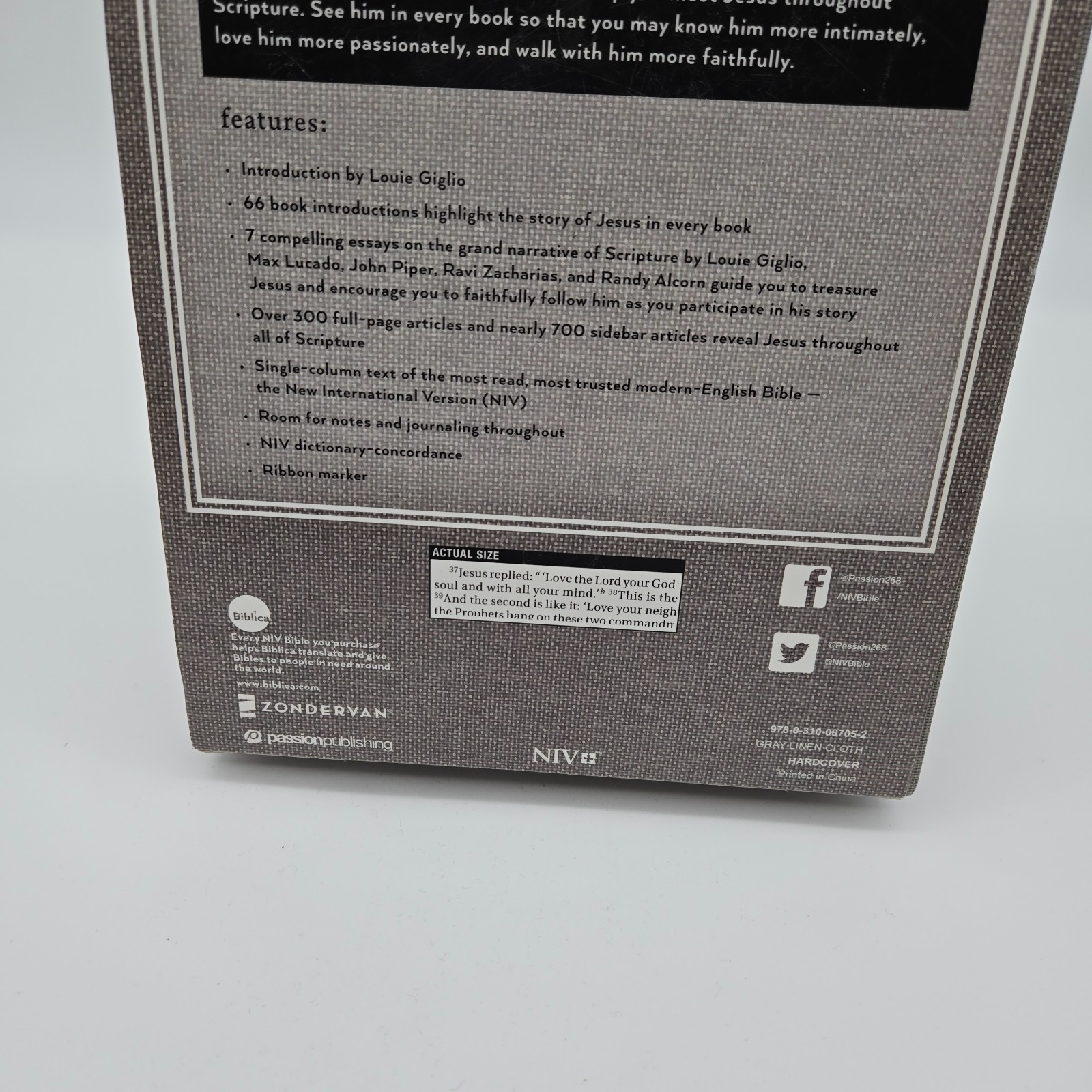 The Jesus Bible by Louie Giglio (2017, Hardcover) Gray Cloth Cover