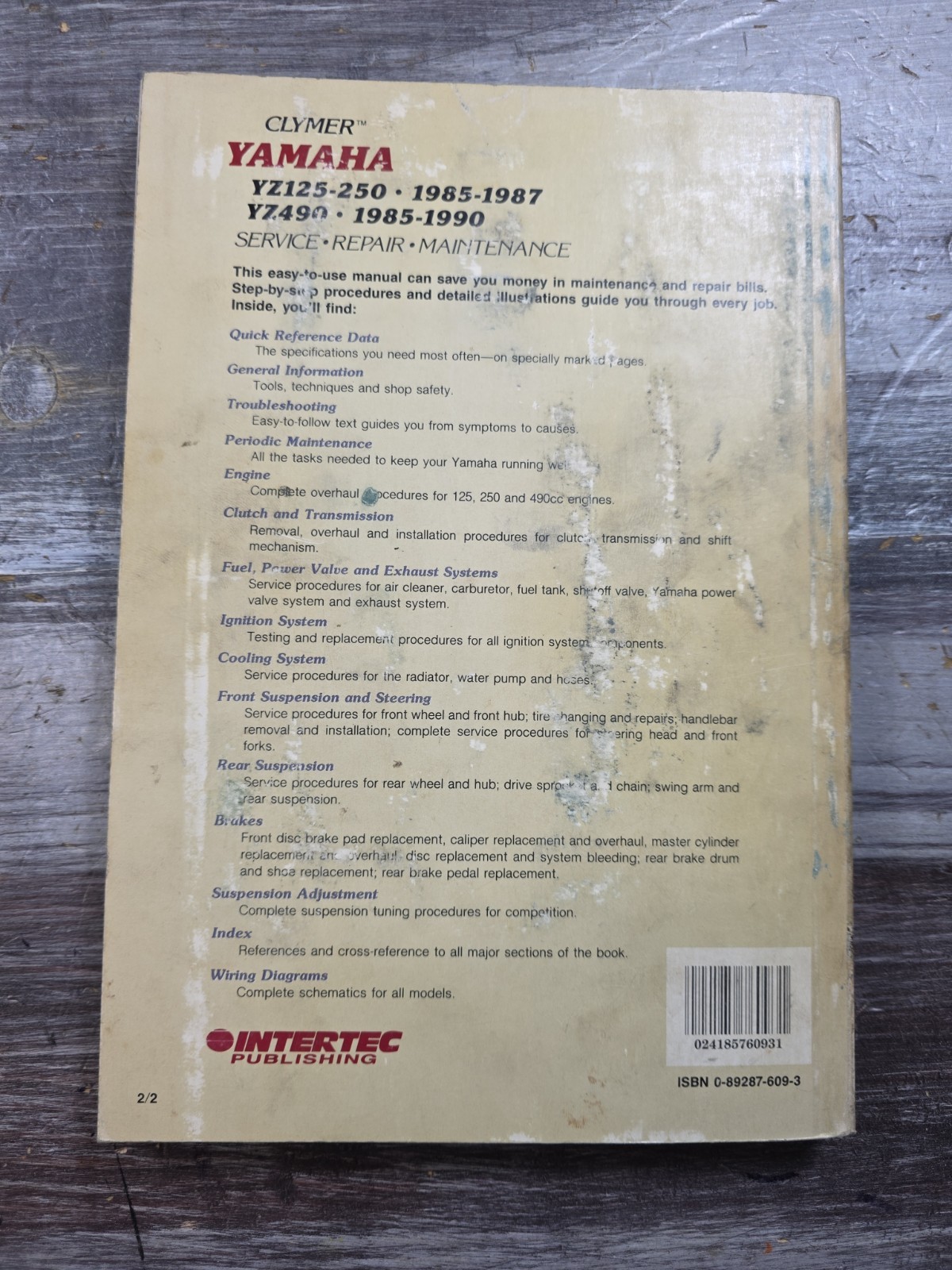 Clymer Service Repair Maintenance Manual M390 Yamaha YZ125-250 1985-1987 YZ490
