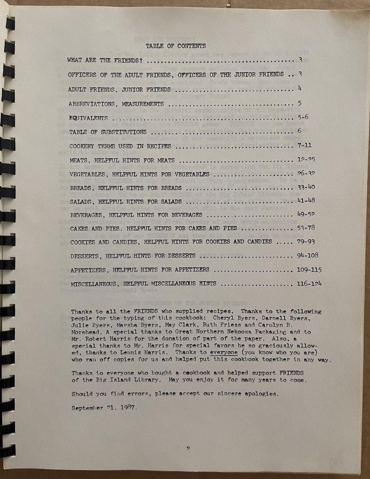 1987 BIG ISLAND, VA, BIG ISLAND LIBRARY FRIENDS COOKBOOK, 125 PAGES, VINTAGE