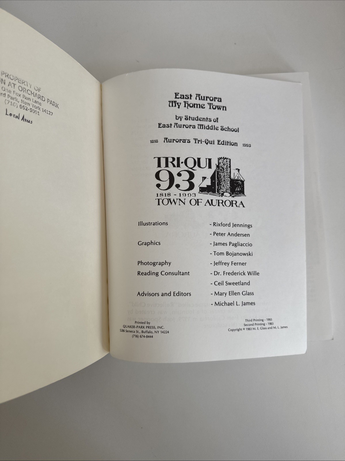 East Aurora, New York – My Home Town 1818-1993 Tri-Qui Edition History Book