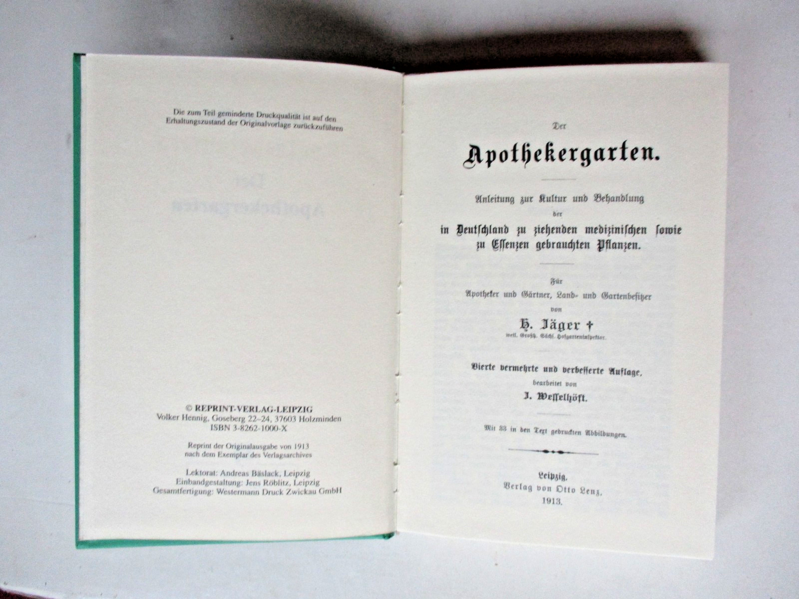 Der Abothekergarten, Hermann Jäger, Reprint-Verlag-Leipzig, Gebundene Ausgabe