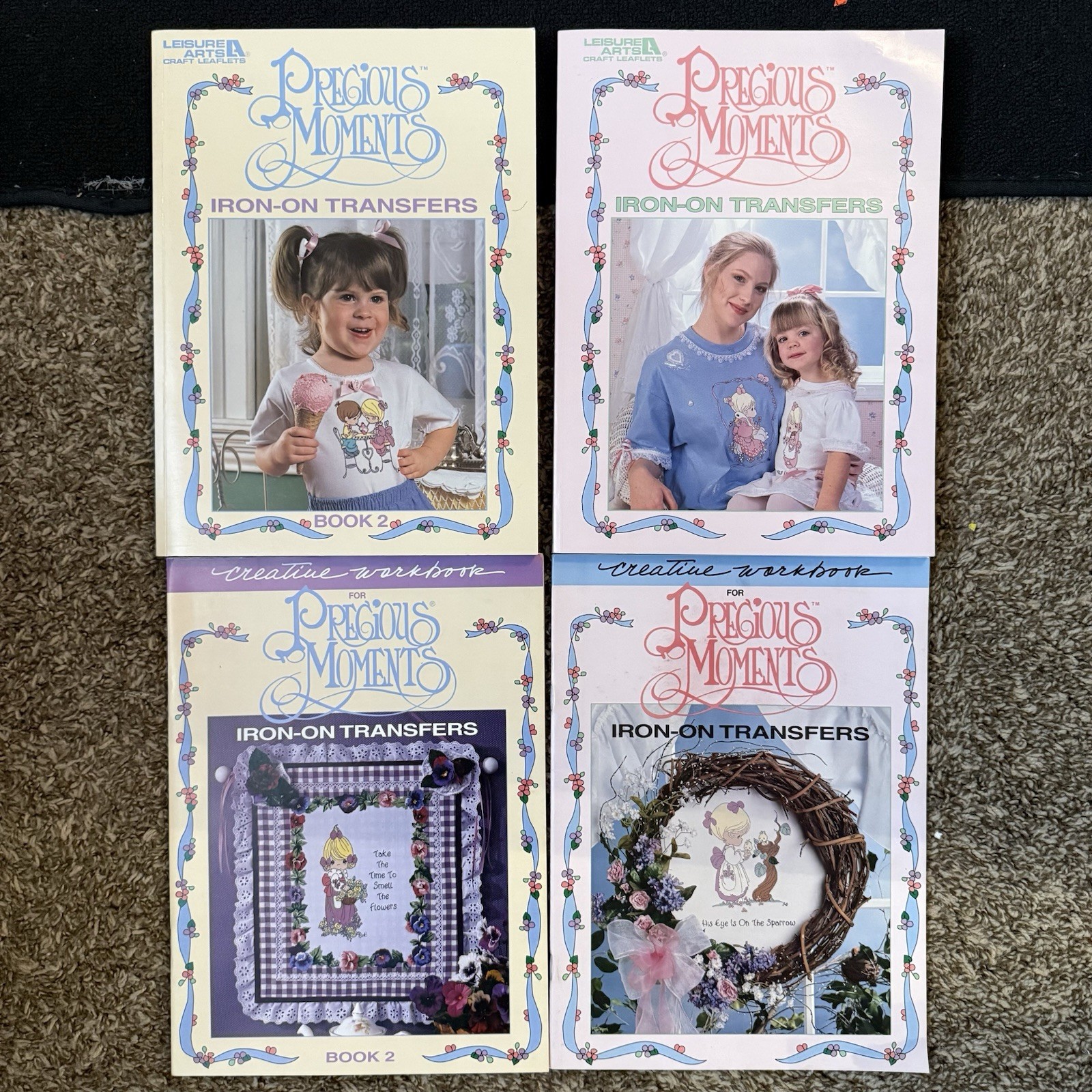 VINTAGE Precious Moments Iron-On Transfer Books (Lot of 4) Leisure Arts 1996