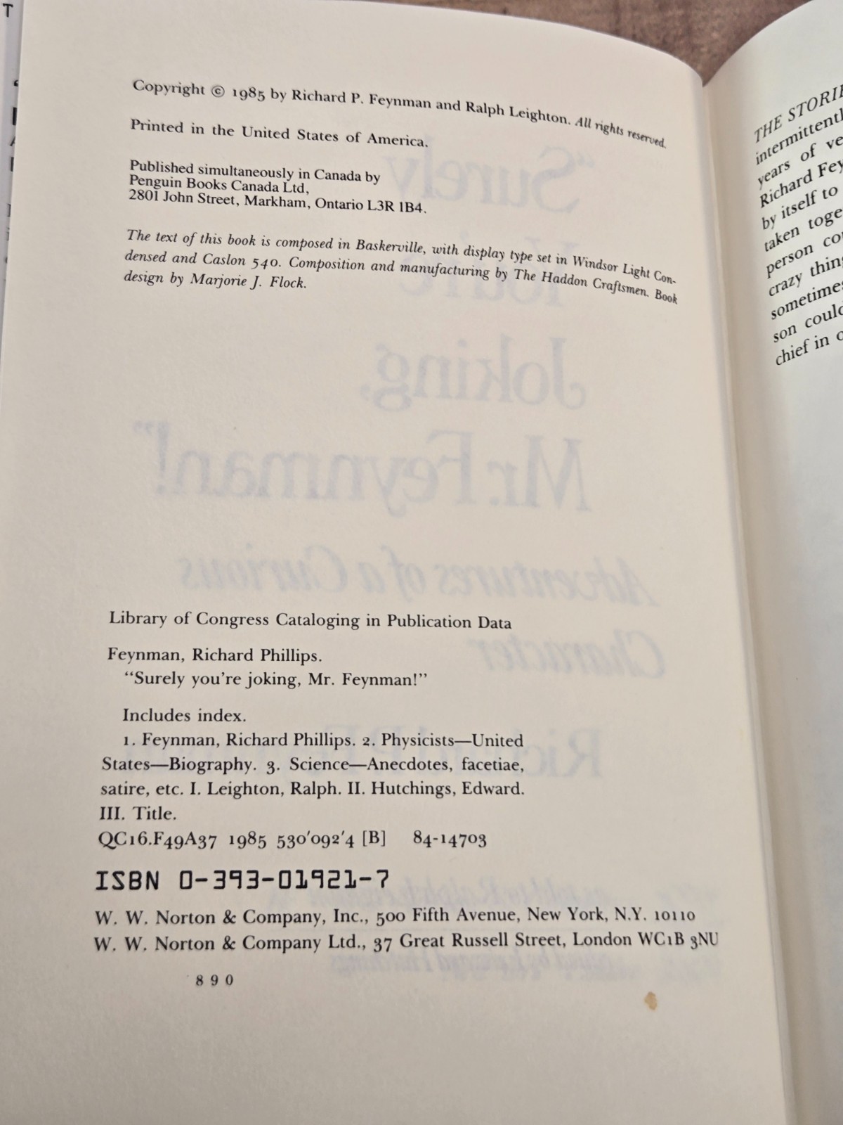 Vtg „SURELY YOU’RE JOKING, MR. FEYNMAN!“ Richard Feynman 1985 HC/DJ Norton & Co.