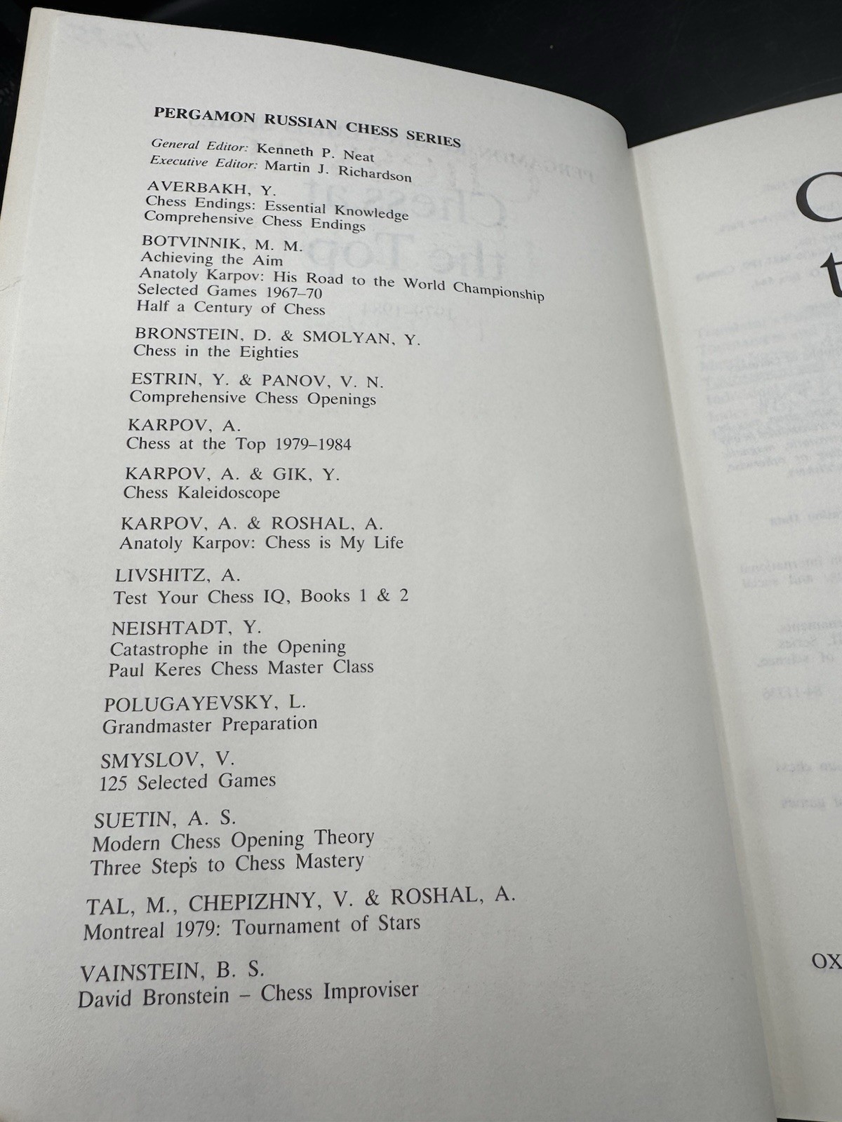 Chess at the Top 1979-1984 by Anatoly Karpov (Pergamon Book)