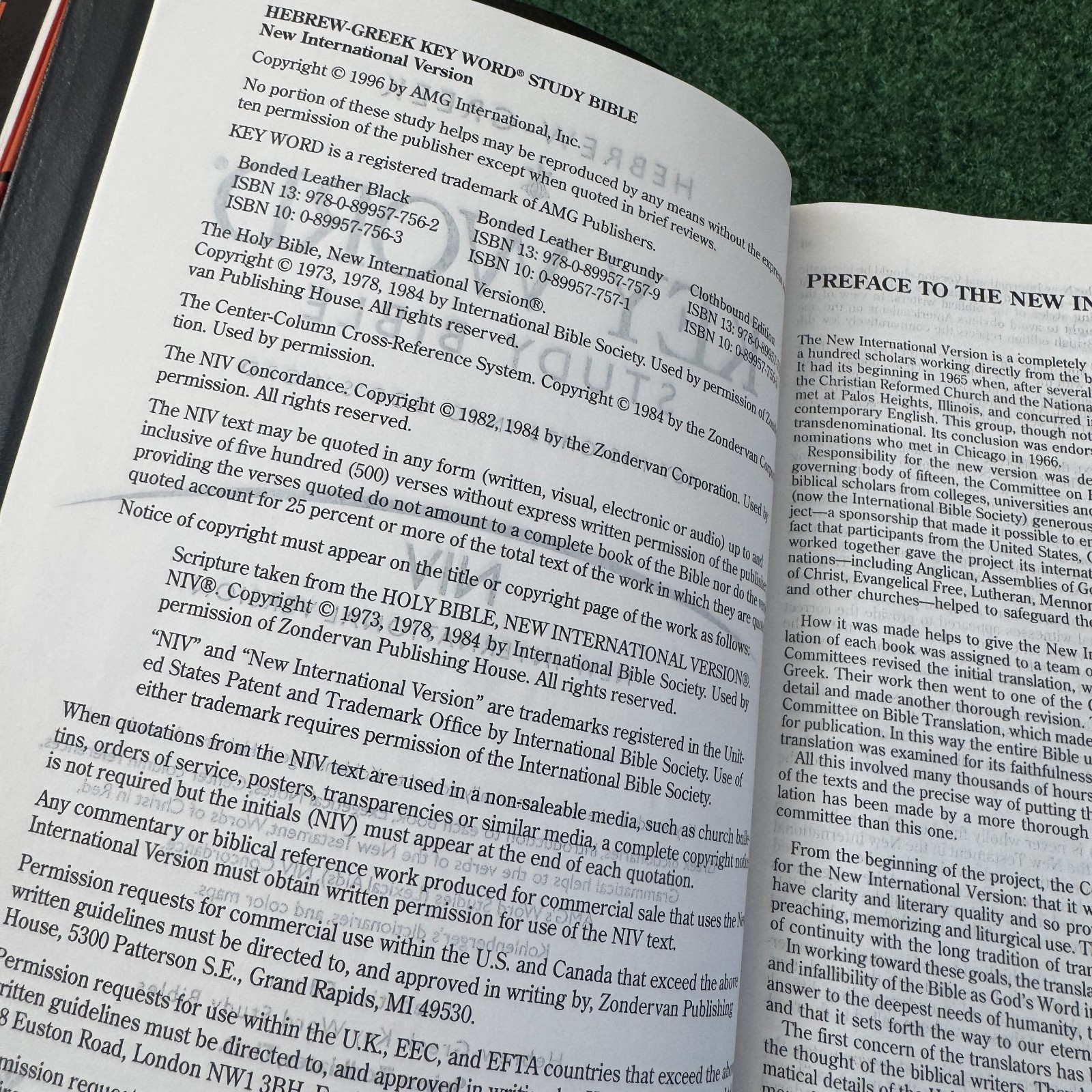 NIV Hebrew Greek Key Word Study Bible Bonded Black Red Letter 1984 Edition