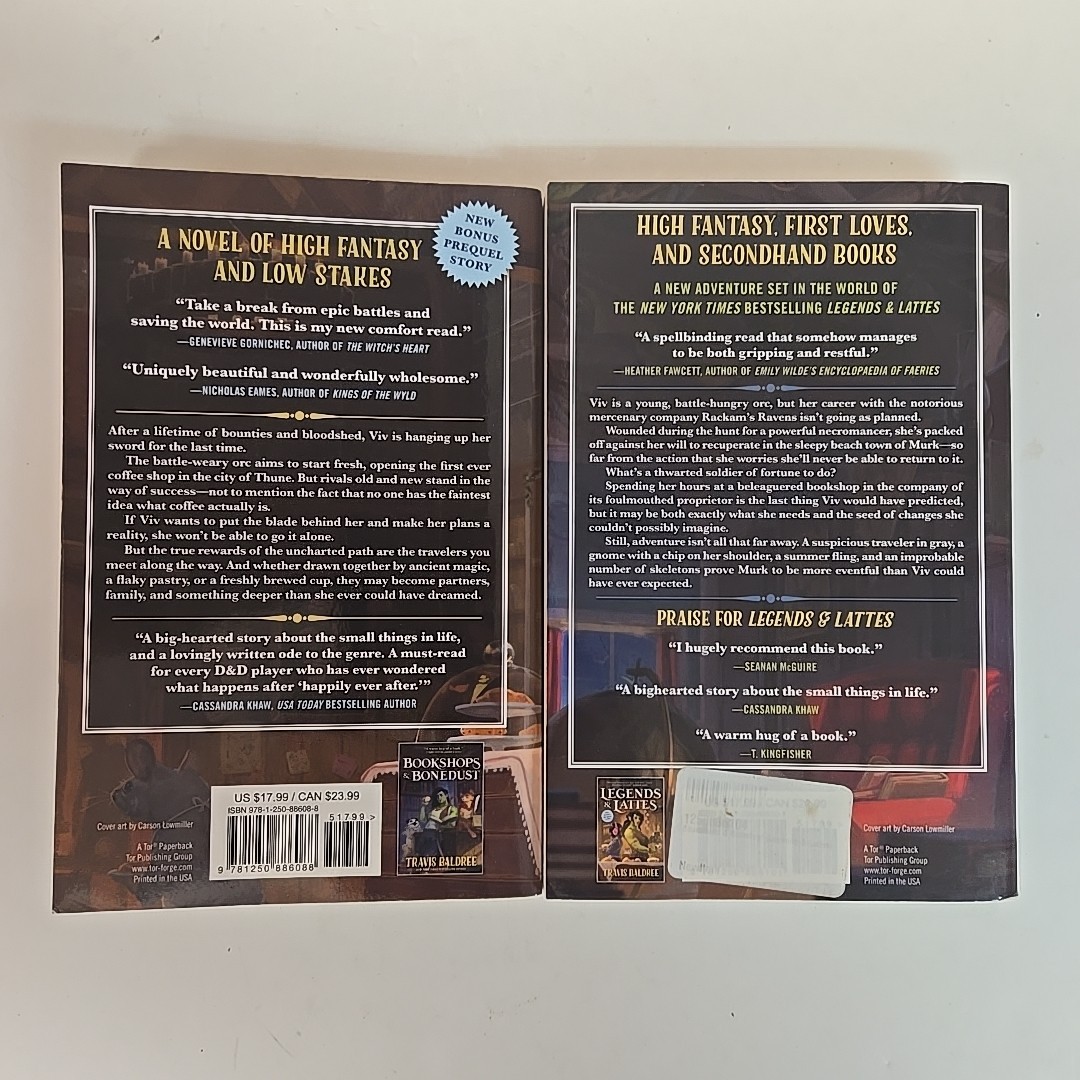 Lot of 2 Books by Travis Baldree Bookshops & Bonedust Legends & Lattes Paperback