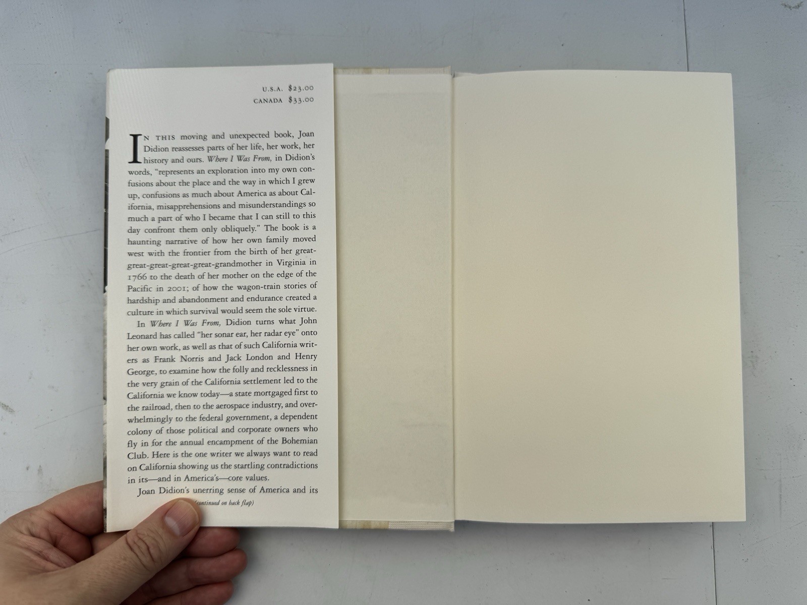 Joan Didion Where I Was From 2003 First Edition HC/DJ