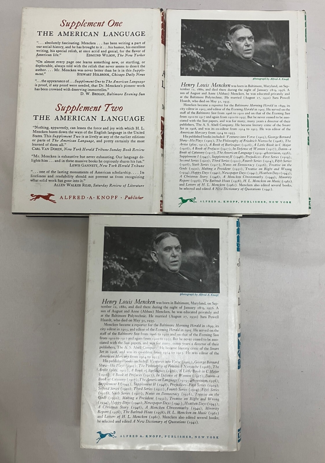 3 VOLUME SET The American Language by H. L. Mencken w/Supplements 1 & 2 HCs