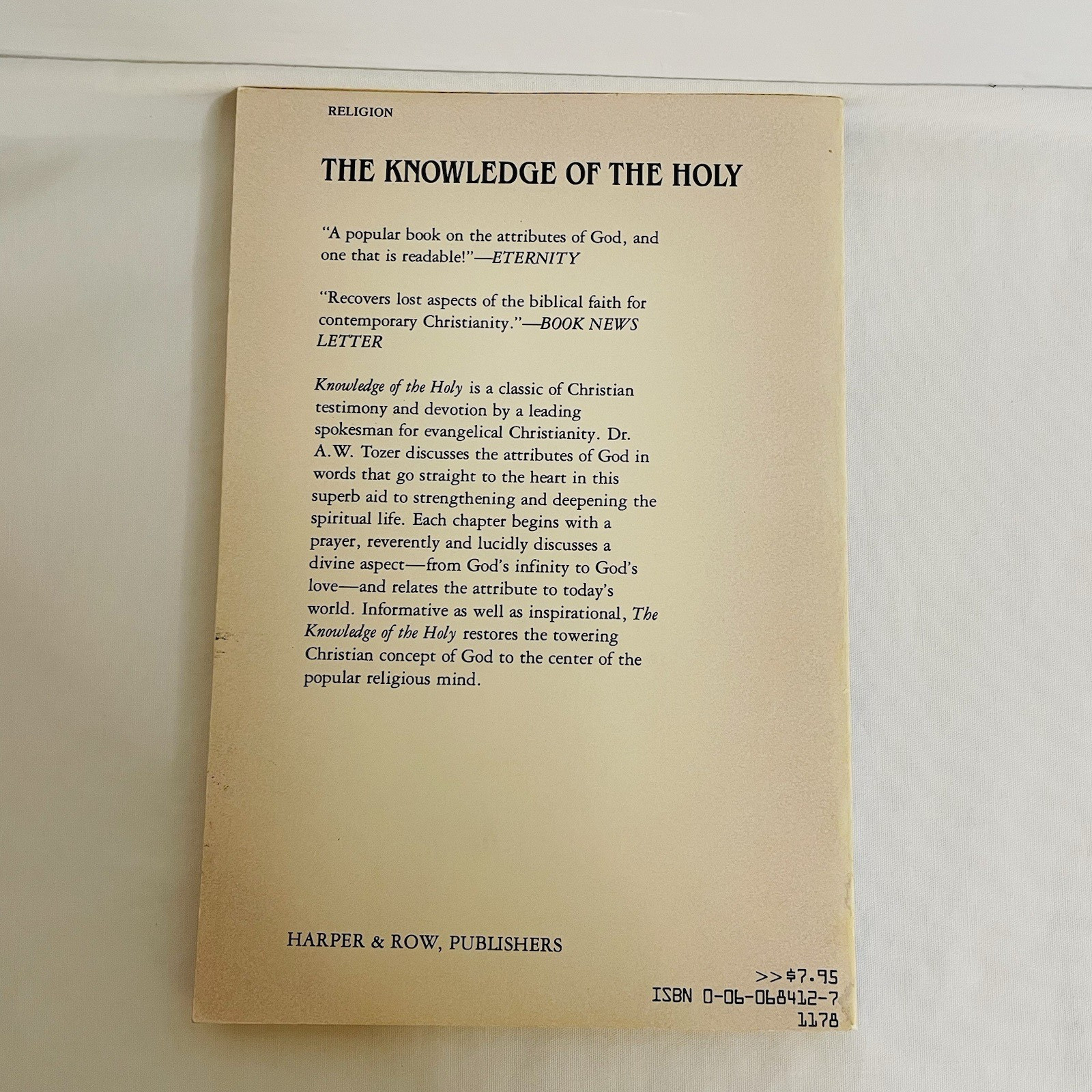 The Knowledge of the Holy by A.W. Tozer Paperback 1961 Christian Classic