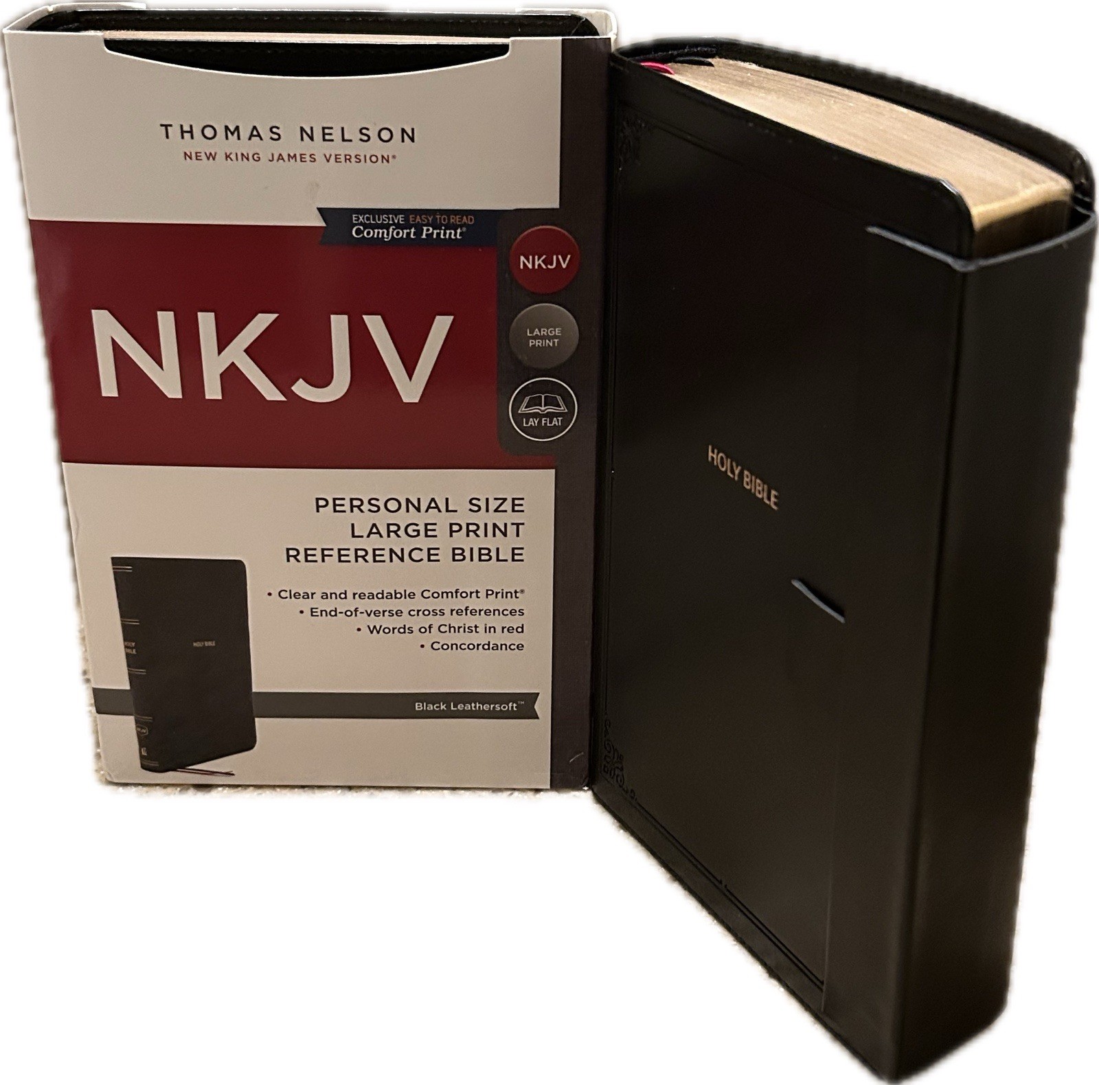 MAGNETIC CLOSURE NKJV LARGE PRINT(10.5pt) Personal Size Black Leathersoft Bible