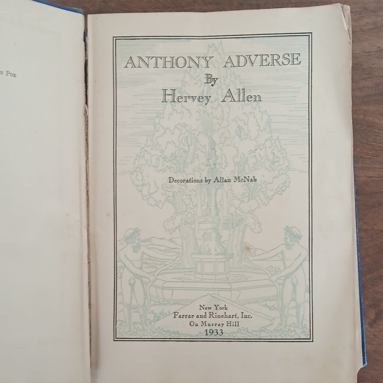 Anthony Adverse Hervey Allen (Hardcover, 1933) Farrar Rinehart
