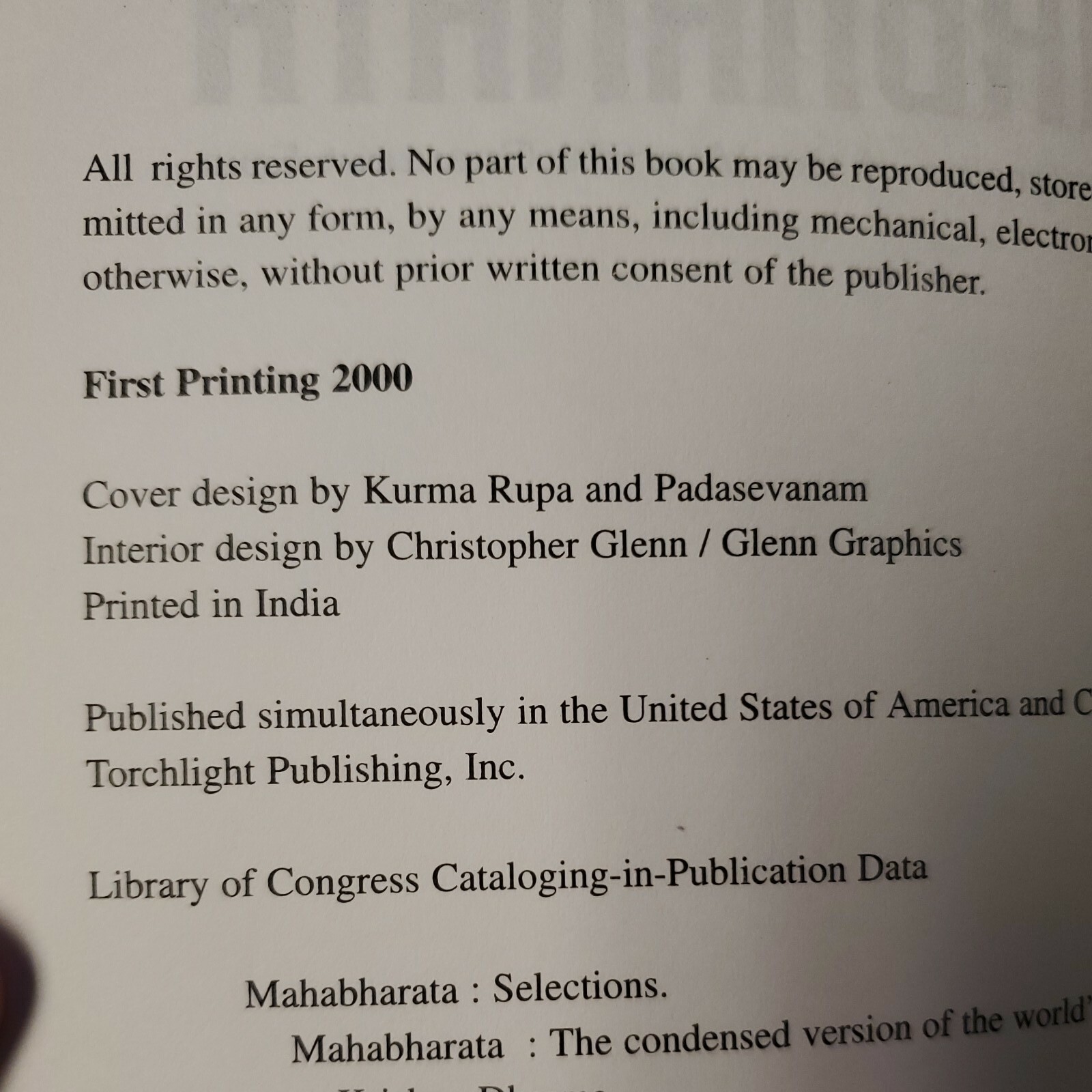 Mahabharata Condensed Version of the World’s Greatest Epic by K. Dharma 1st edit