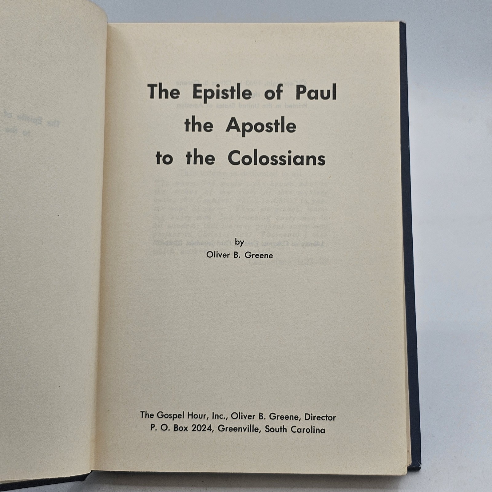 Epistle of Paul the Apostle to the Colossians Greene 1963 Signed HC w/DJ