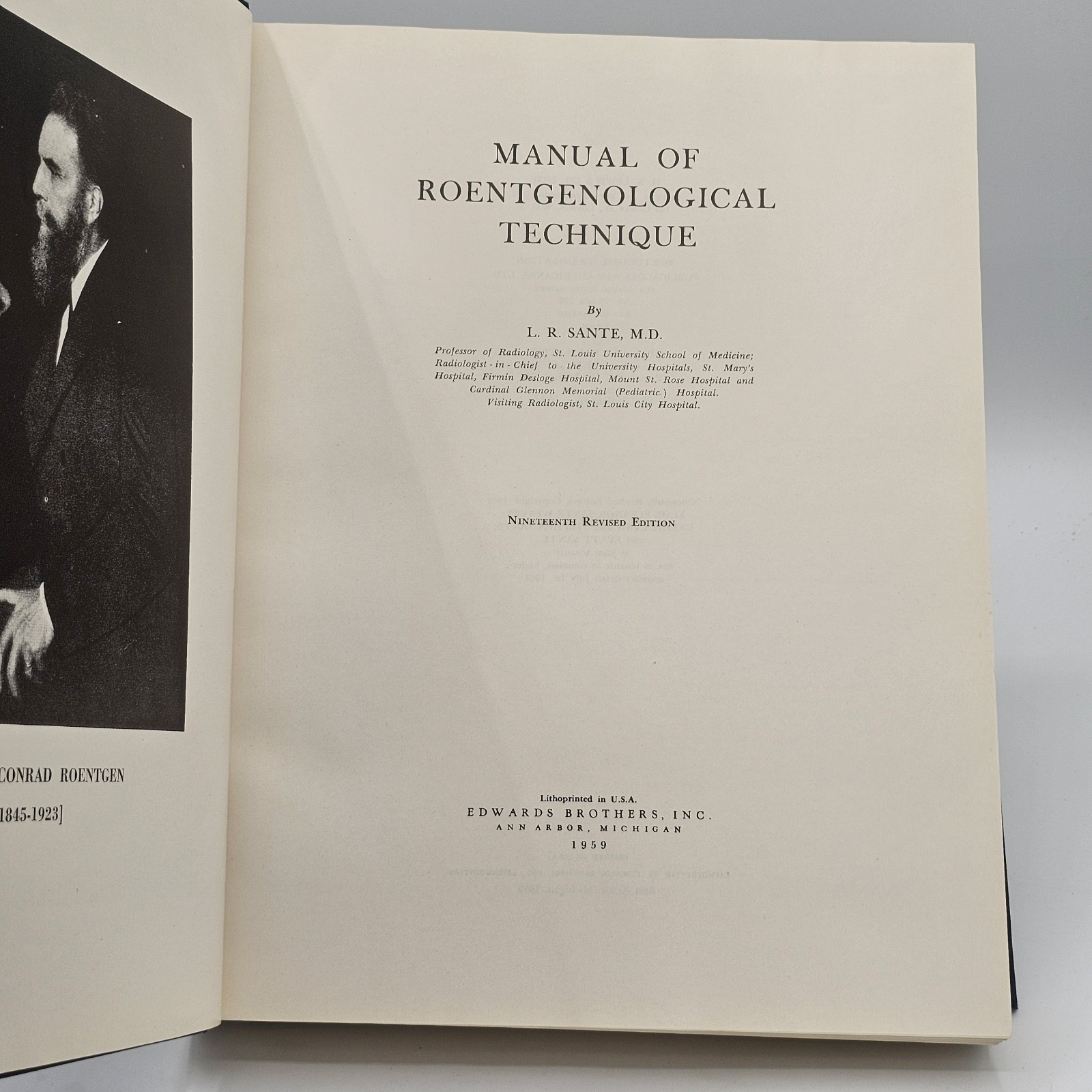 Manual of Roentgenological Technique L R Sante 1959 Radiology Hardcover