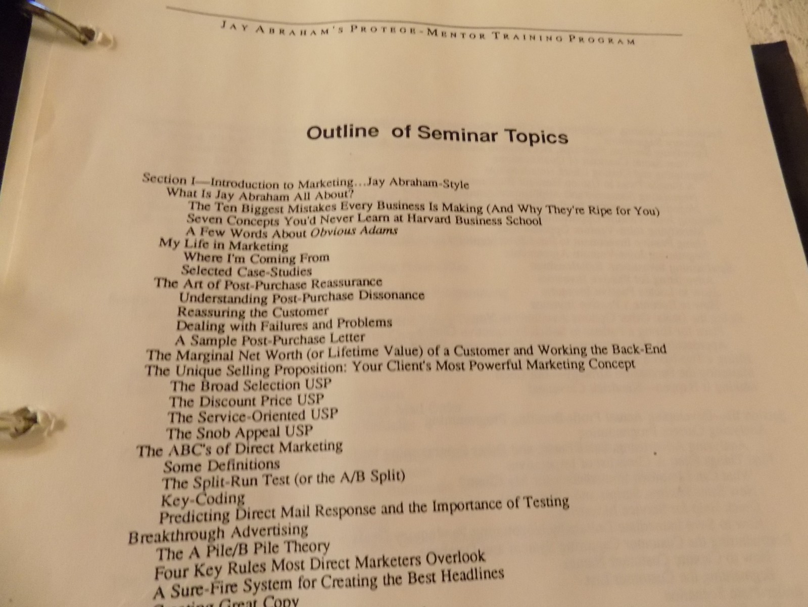 Jay Abraham’s Protege Mentor Training Program 350 Page Binder