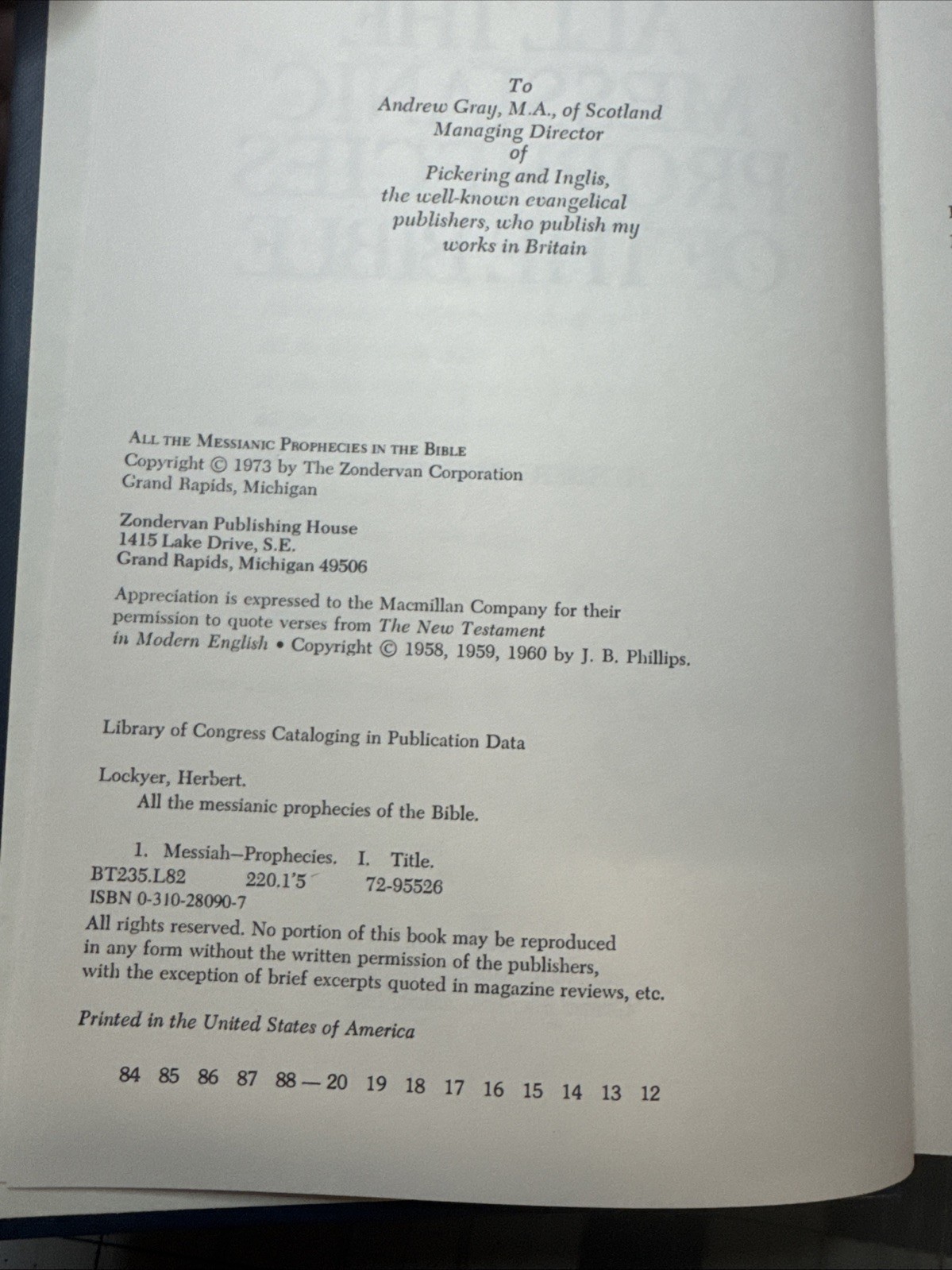 All the Messianic Prophecies Of The Bible; Herbert Lockyer, Zondervan, 1973, HC